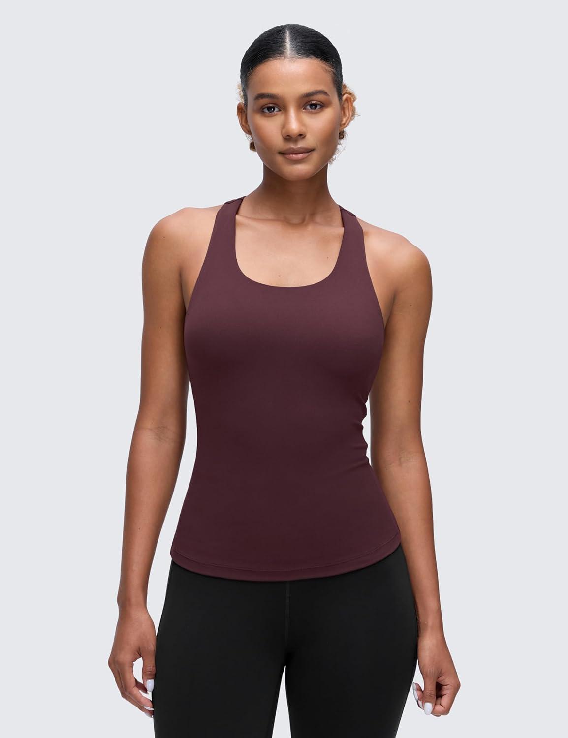 imageCRZ YOGA Butterluxe Workout Racerback Tank Tops for Women Padded Athletic Spandex Yoga Shirts with Built in BraRipe Plum
