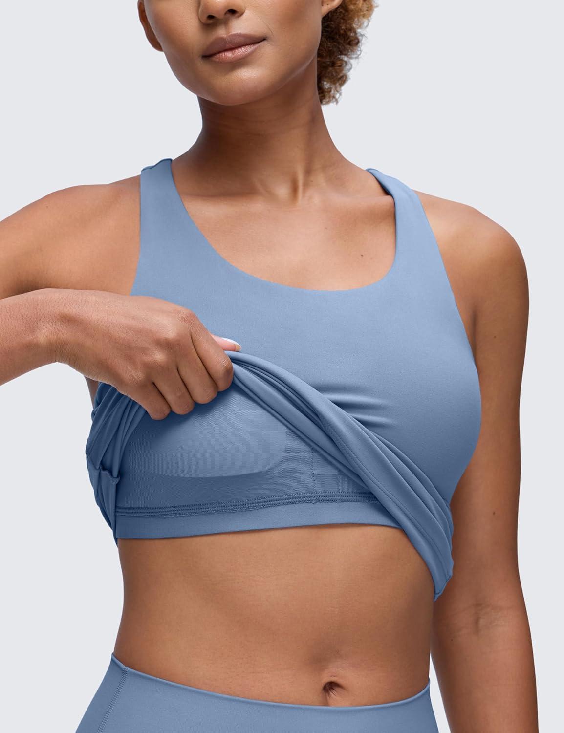 imageCRZ YOGA Butterluxe Workout Racerback Tank Tops for Women Padded Athletic Spandex Yoga Shirts with Built in BraWashed Denim