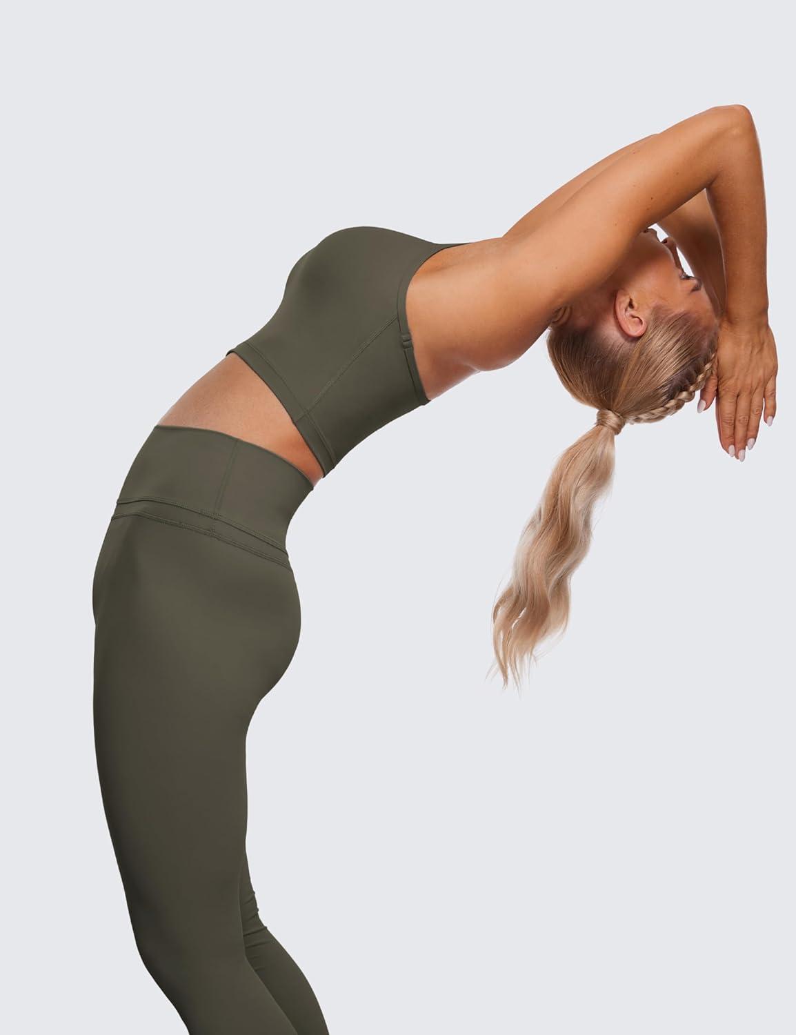 imageCRZ YOGA Butterluxe Y Back Crop Tank Tops for Women Spaghetti Straps Racerback Padded Yoga Workout Longline Sports BrasLight Army Green
