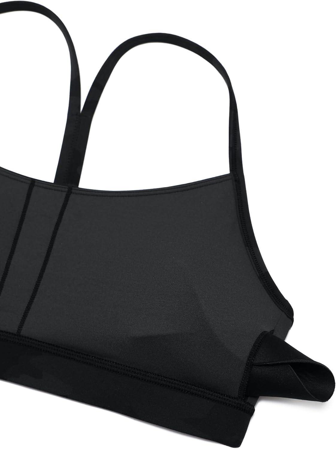 imageCRZ YOGA Butterluxe Y Back Sports Bras for Women Padded Racerback Low Impact Spaghetti Thin Strap Workout Yoga TopDark Grey Camouflage 2