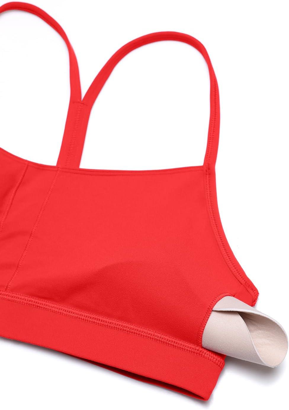 imageCRZ YOGA Butterluxe Y Back Sports Bras for Women Padded Racerback Low Impact Spaghetti Thin Strap Workout Yoga TopDeep Red
