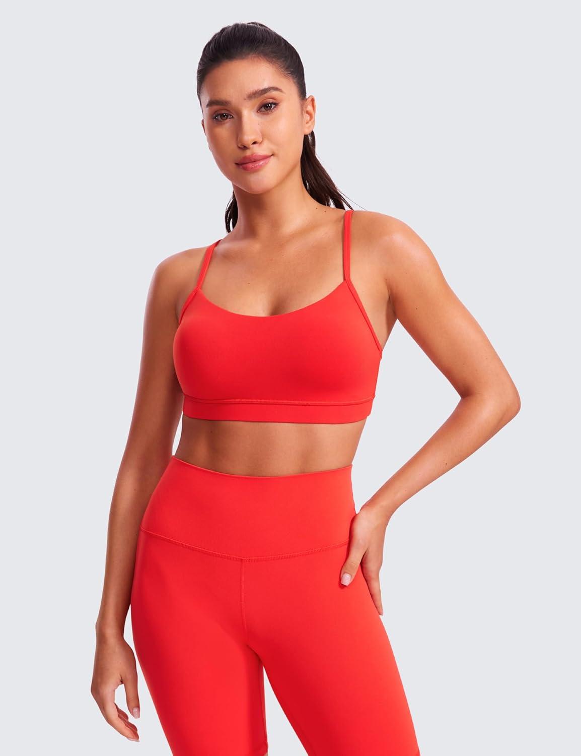 imageCRZ YOGA Butterluxe Y Back Sports Bras for Women Padded Racerback Low Impact Spaghetti Thin Strap Workout Yoga TopDeep Red