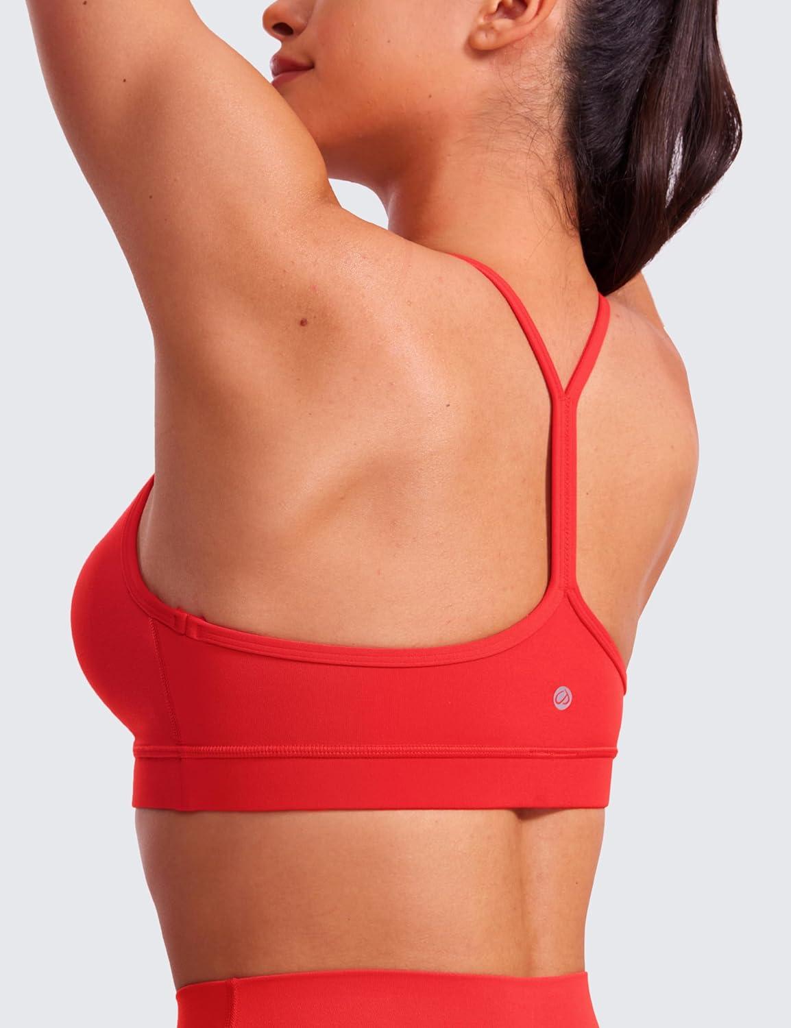 imageCRZ YOGA Butterluxe Y Back Sports Bras for Women Padded Racerback Low Impact Spaghetti Thin Strap Workout Yoga TopDeep Red