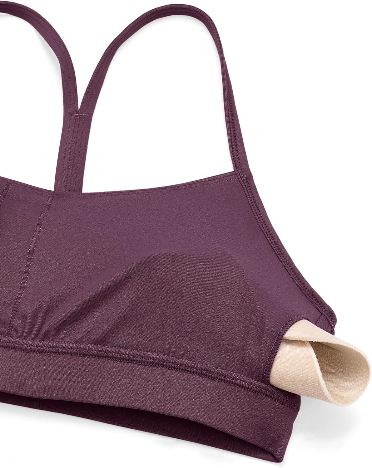 imageCRZ YOGA Butterluxe Y Back Sports Bras for Women Padded Racerback Low Impact Spaghetti Thin Strap Workout Yoga TopGrape Thistle Purple