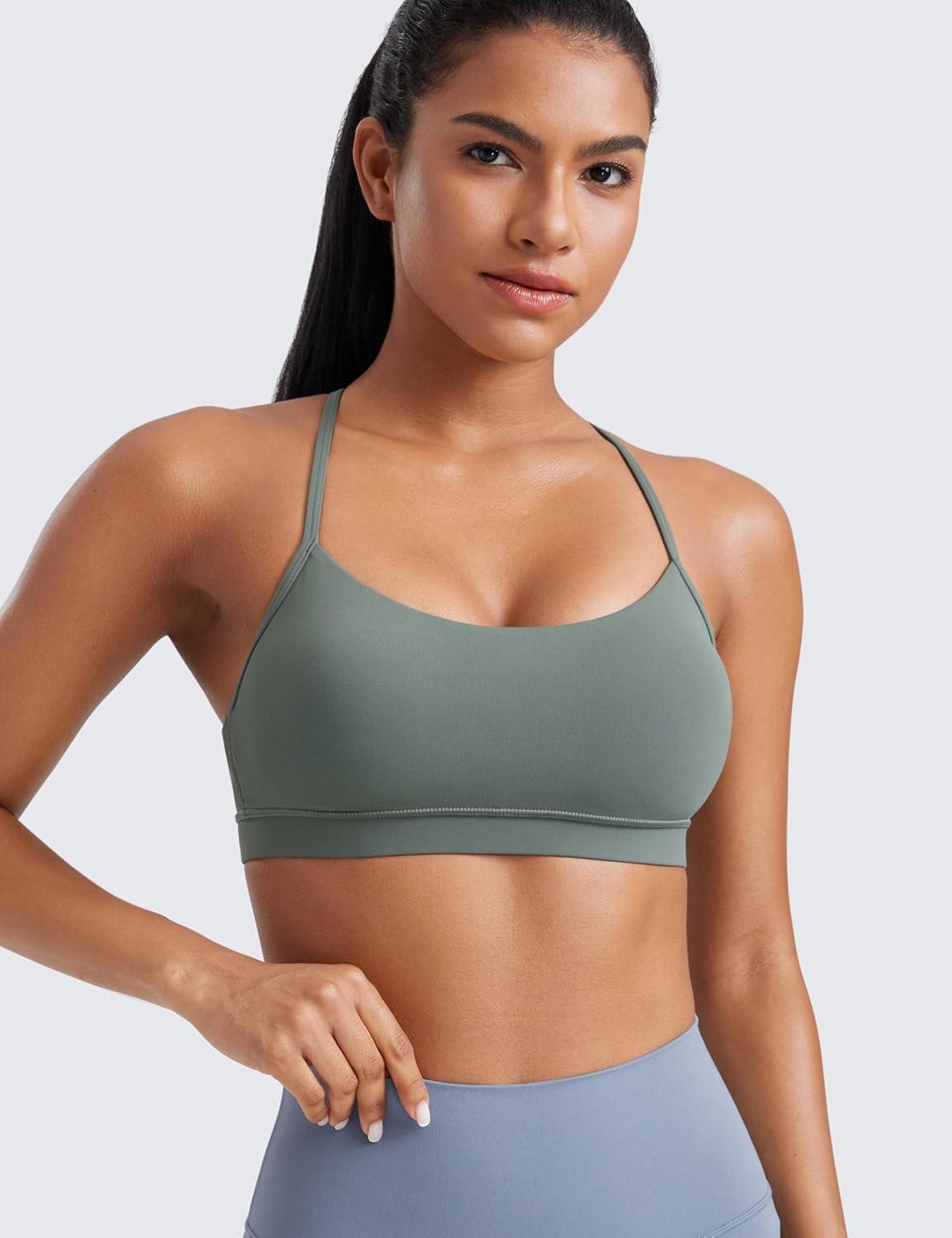 imageCRZ YOGA Butterluxe Y Back Sports Bras for Women Padded Racerback Low Impact Spaghetti Thin Strap Workout Yoga TopGrey Sage