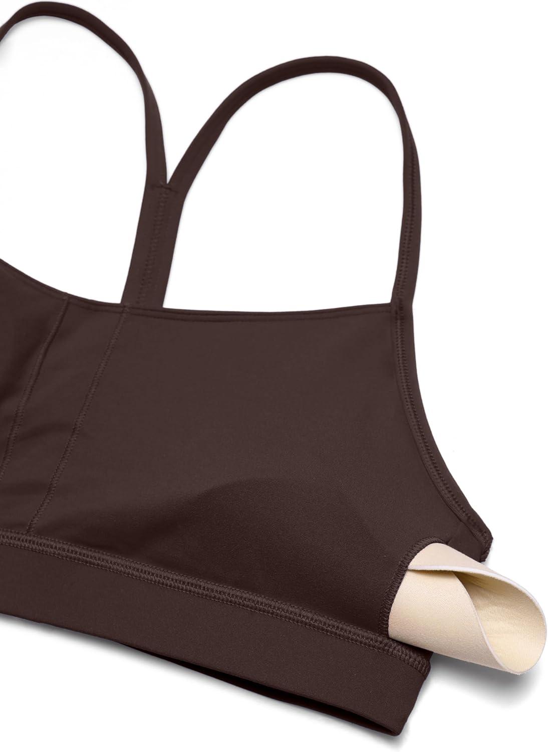 imageCRZ YOGA Butterluxe Y Back Sports Bras for Women Padded Racerback Low Impact Spaghetti Thin Strap Workout Yoga TopHot Fudge Brown