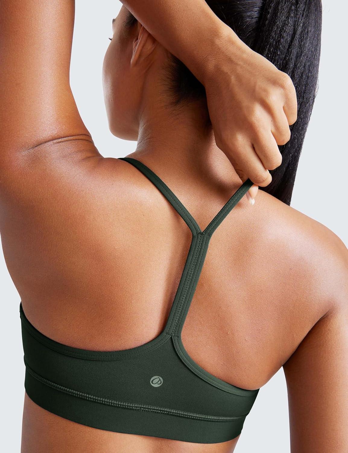 imageCRZ YOGA Butterluxe Y Back Sports Bras for Women Padded Racerback Low Impact Spaghetti Thin Strap Workout Yoga TopLegend Green