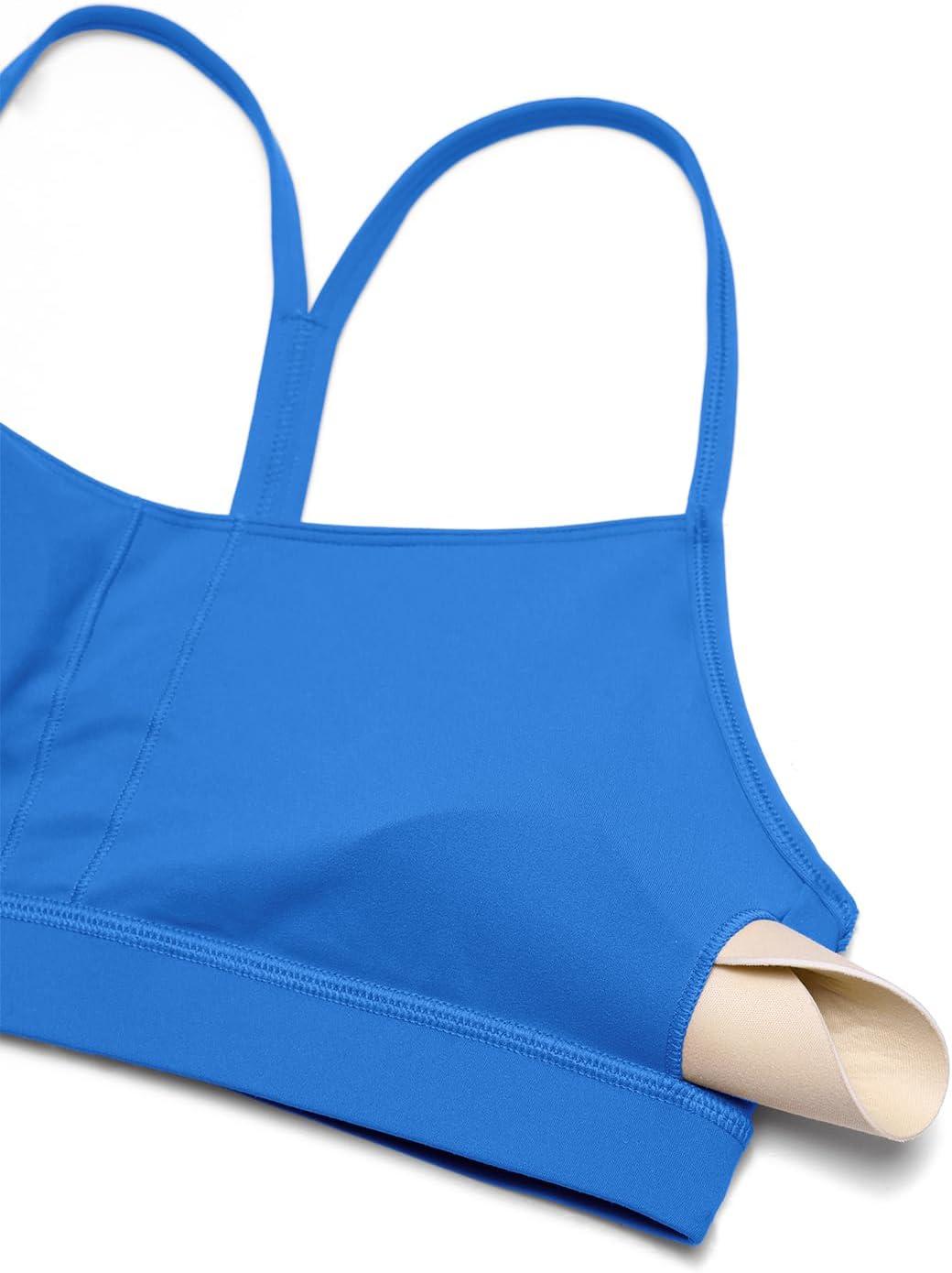 imageCRZ YOGA Butterluxe Y Back Sports Bras for Women Padded Racerback Low Impact Spaghetti Thin Strap Workout Yoga TopSparkle Blue