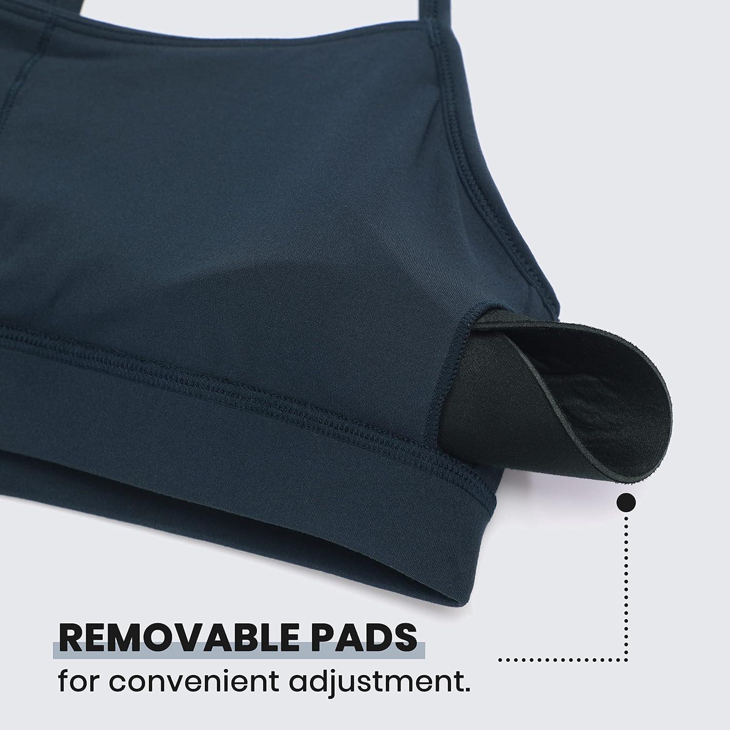 imageCRZ YOGA Butterluxe Y Back Sports Bras for Women Padded Racerback Low Impact Spaghetti Thin Strap Workout Yoga TopTrue Navy