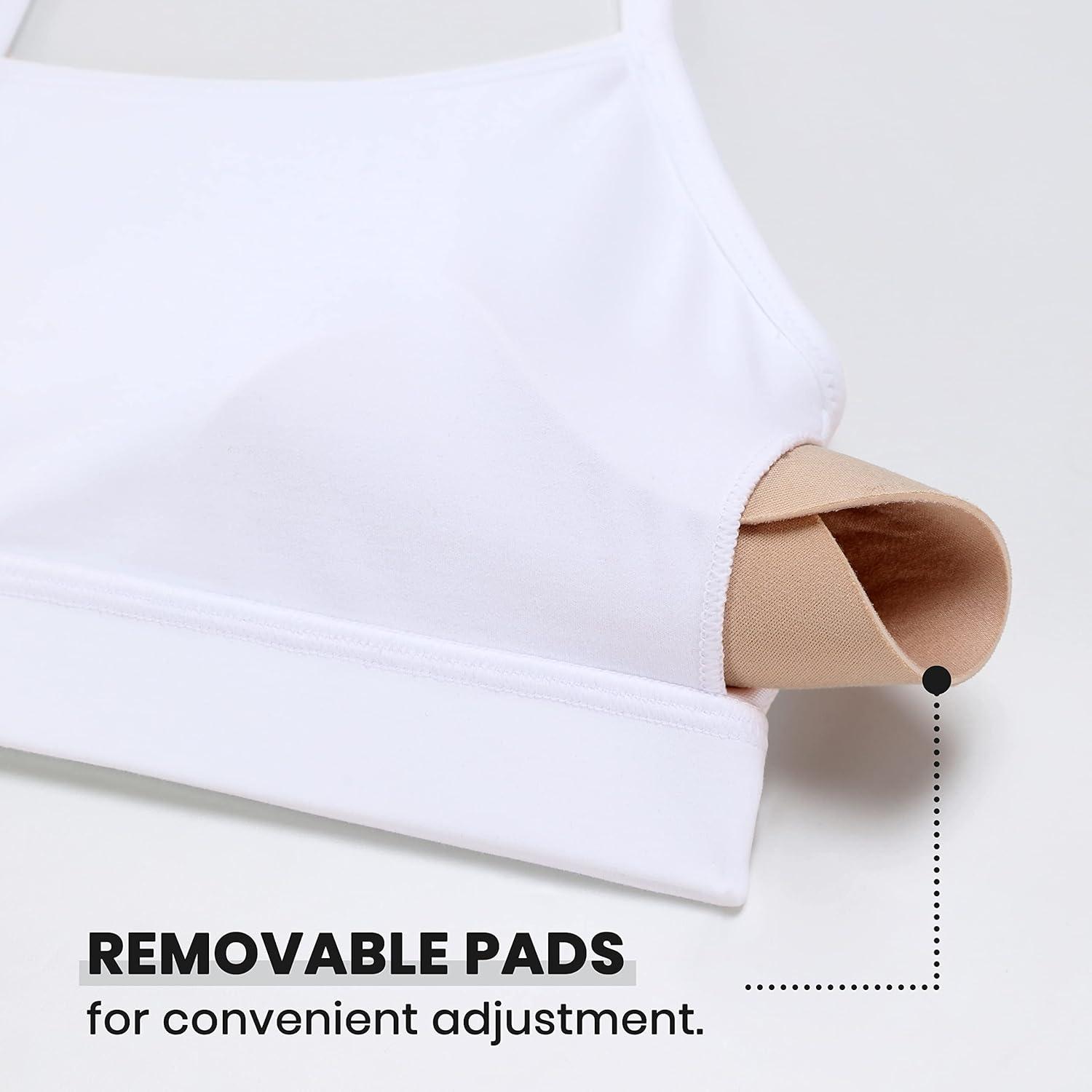 imageCRZ YOGA Butterluxe Y Back Sports Bras for Women Padded Racerback Low Impact Spaghetti Thin Strap Workout Yoga TopWhite