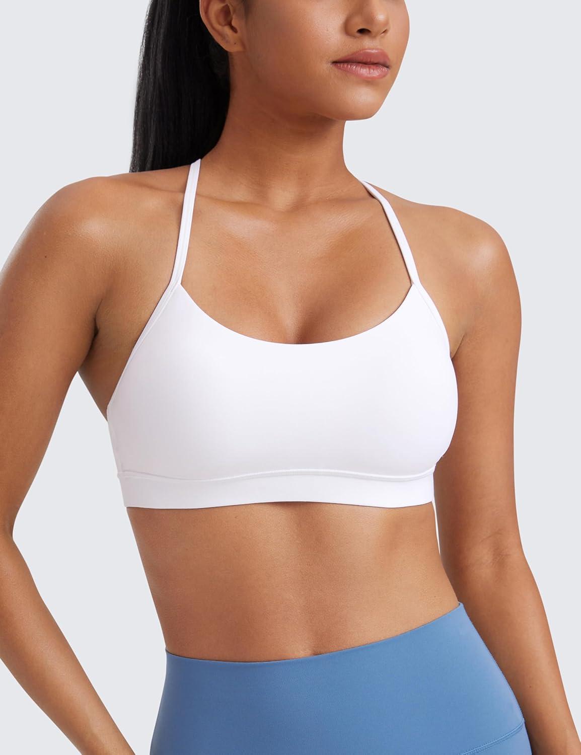 imageCRZ YOGA Butterluxe Y Back Sports Bras for Women Padded Racerback Low Impact Spaghetti Thin Strap Workout Yoga TopWhite