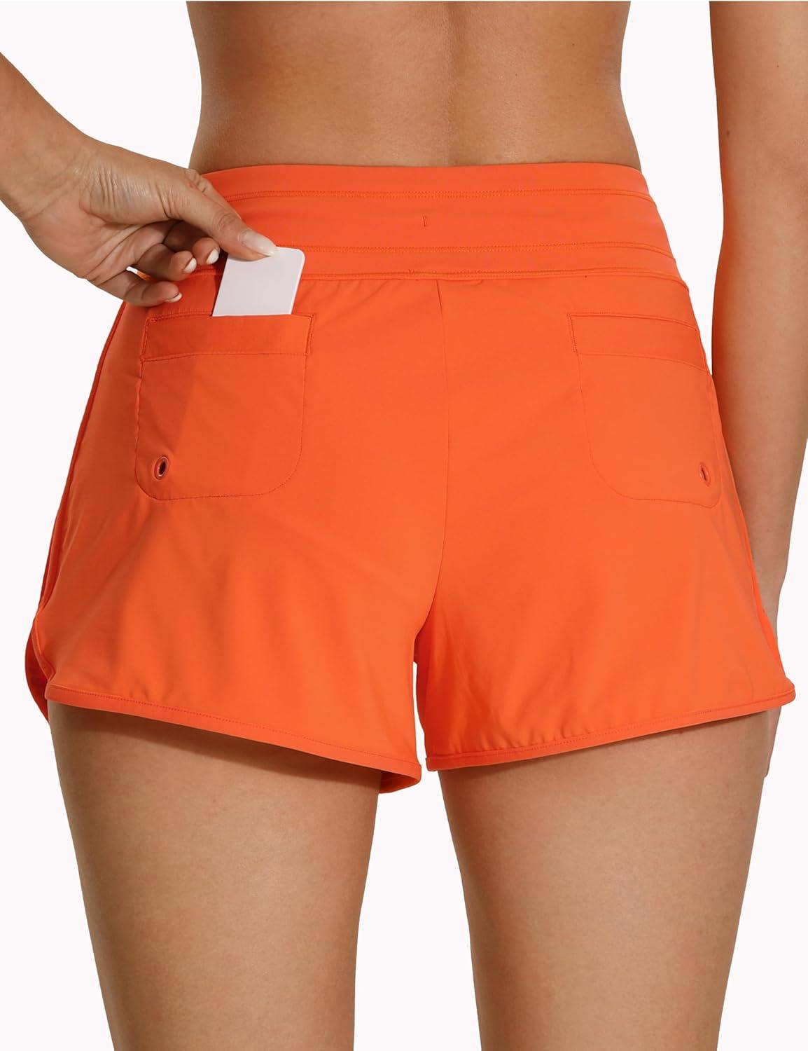 imageCRZ YOGA Classic Fit Dolphin Board Shorts for Women 3 High Waisted Beach Swimwear Bottoms Bathing Trunks with LinerCoral