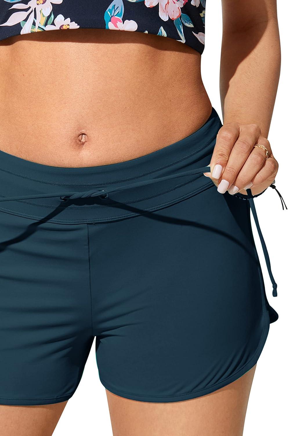 imageCRZ YOGA Classic Fit Dolphin Board Shorts for Women 3 High Waisted Beach Swimwear Bottoms Bathing Trunks with LinerInsignia Blue