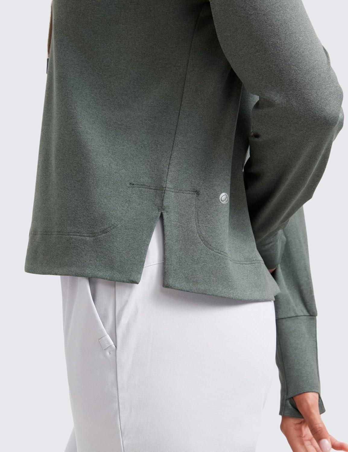 imageCRZ YOGA Cloud Jersey Pullover Hoodies for Women Long Sleeve Hooded Workout Sweat Shirts Casual Yoga Tops with Thumb HolesGrey Sage