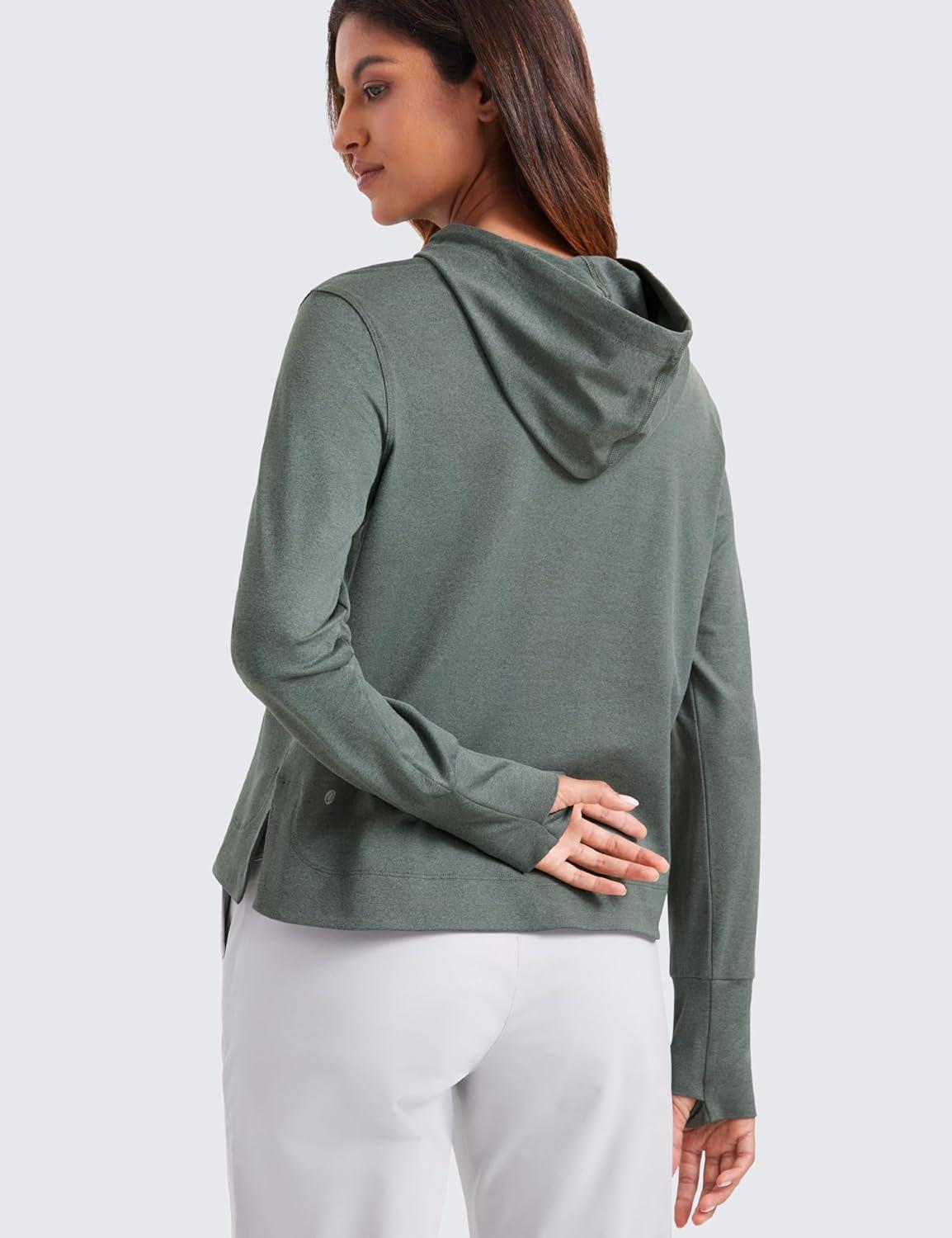 imageCRZ YOGA Cloud Jersey Pullover Hoodies for Women Long Sleeve Hooded Workout Sweat Shirts Casual Yoga Tops with Thumb HolesGrey Sage