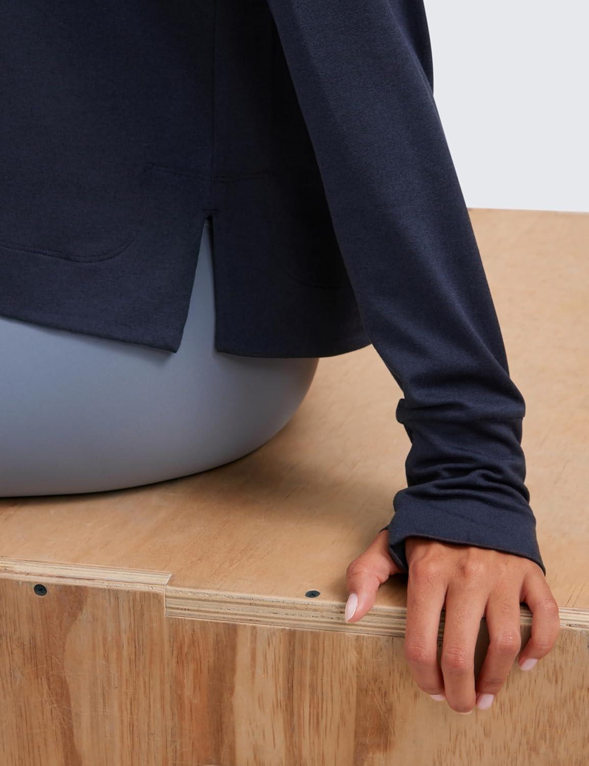 imageCRZ YOGA Cloud Jersey Pullover Hoodies for Women Long Sleeve Hooded Workout Sweat Shirts Casual Yoga Tops with Thumb HolesNavy