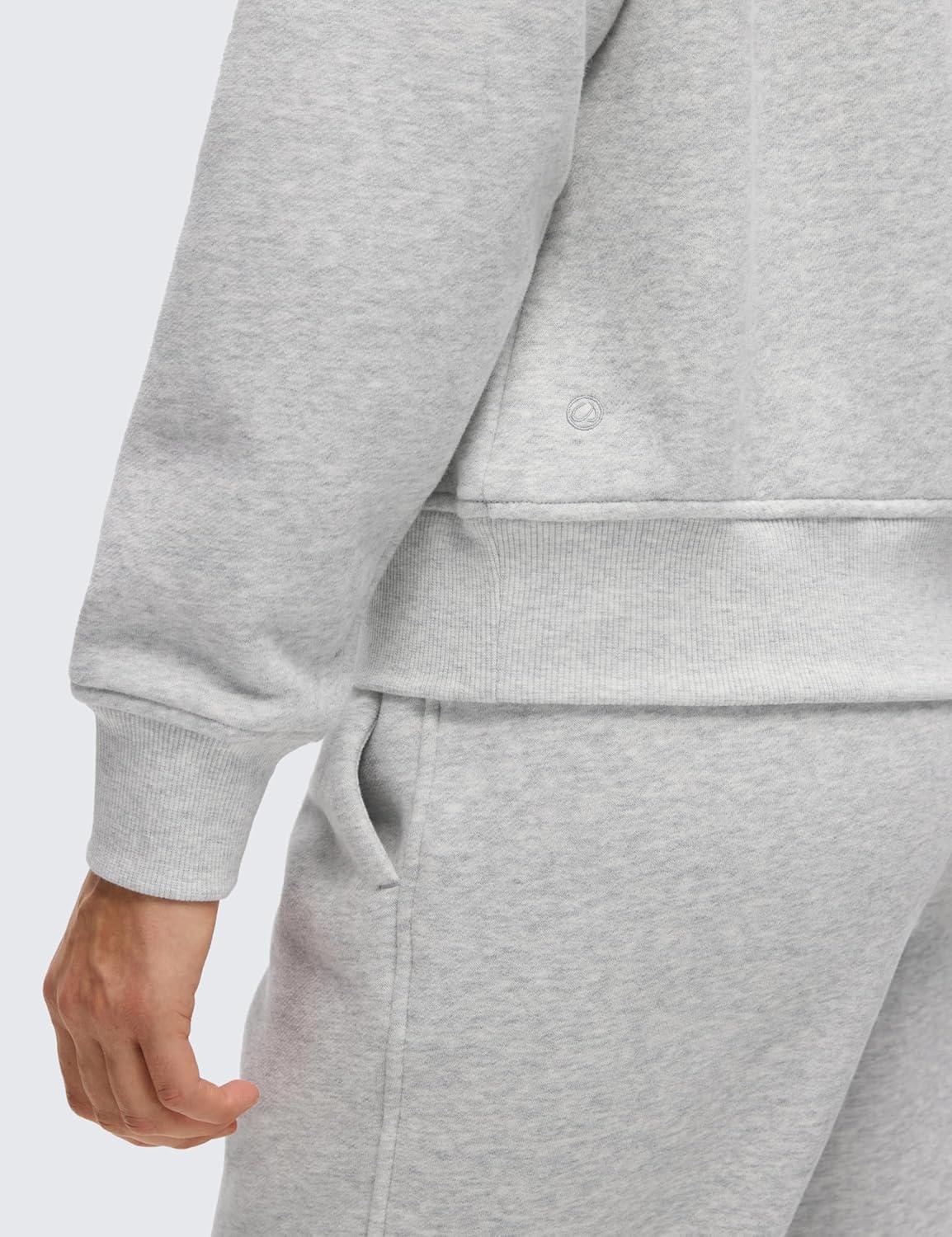 imageCRZ YOGA Cotton Fleece Lined Half Zip Sweatshirt for Women Pullover Funnel Neck Workout Casual Sweat Shirts with PocketDove Grey Heather