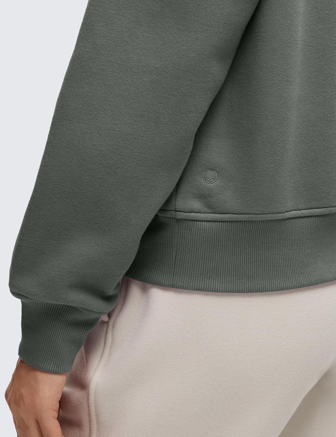 imageCRZ YOGA Cotton Fleece Lined Half Zip Sweatshirt for Women Pullover Funnel Neck Workout Casual Sweat Shirts with PocketGrey Sage