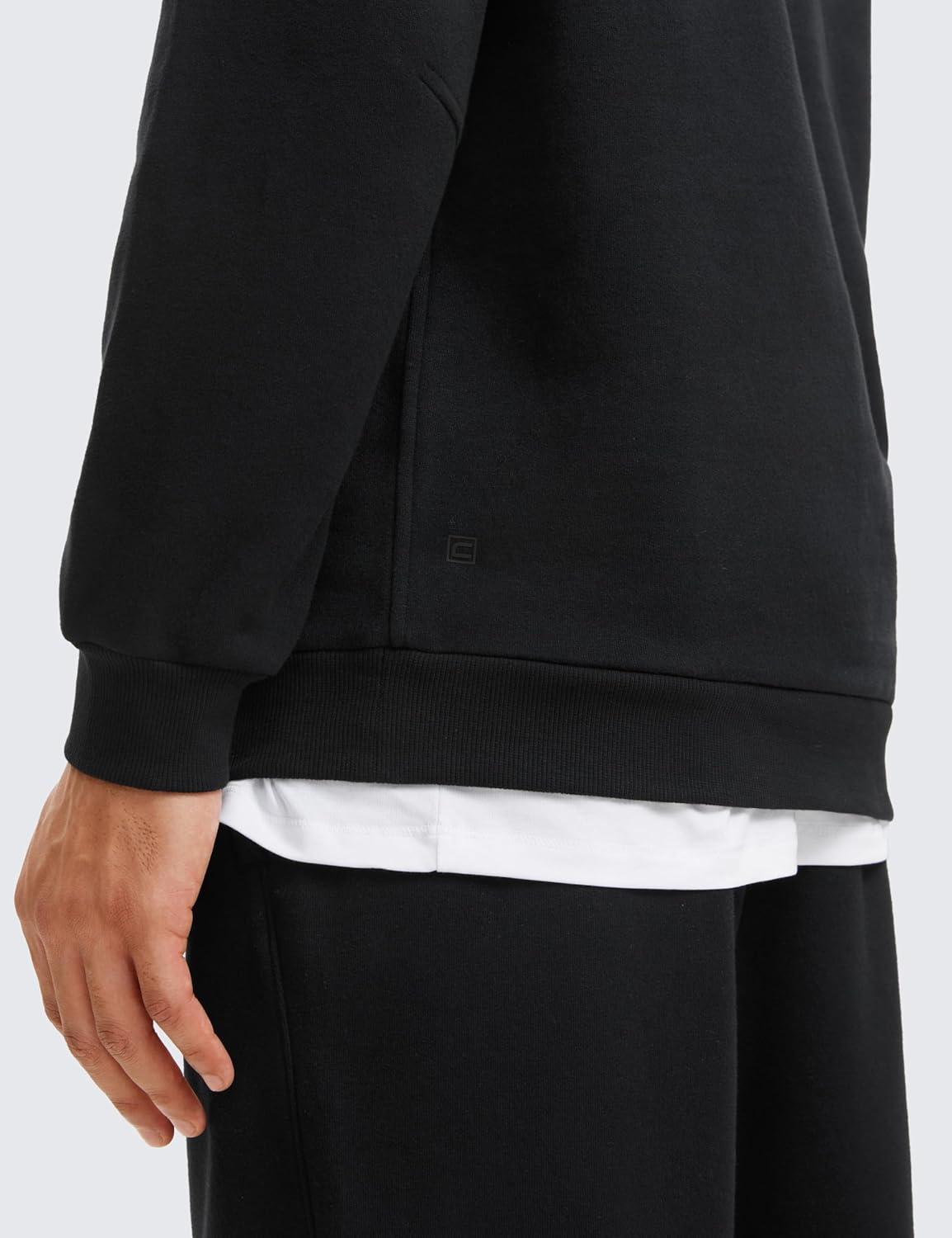 imageCRZ YOGA Cotton Fleece Lined Half Zip Sweatshirts for Men Mock Neck Pullover Sweat Shirts Casual Workout Daily SweatersBlack