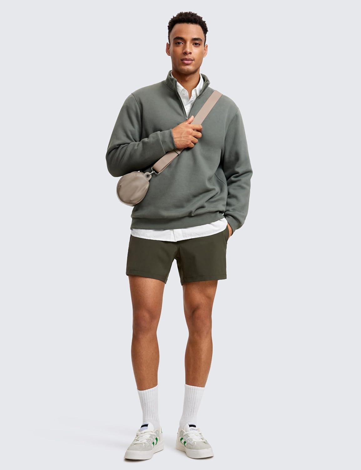 imageCRZ YOGA Cotton Fleece Lined Half Zip Sweatshirts for Men Mock Neck Pullover Sweat Shirts Casual Workout Daily SweatersGrey Sage