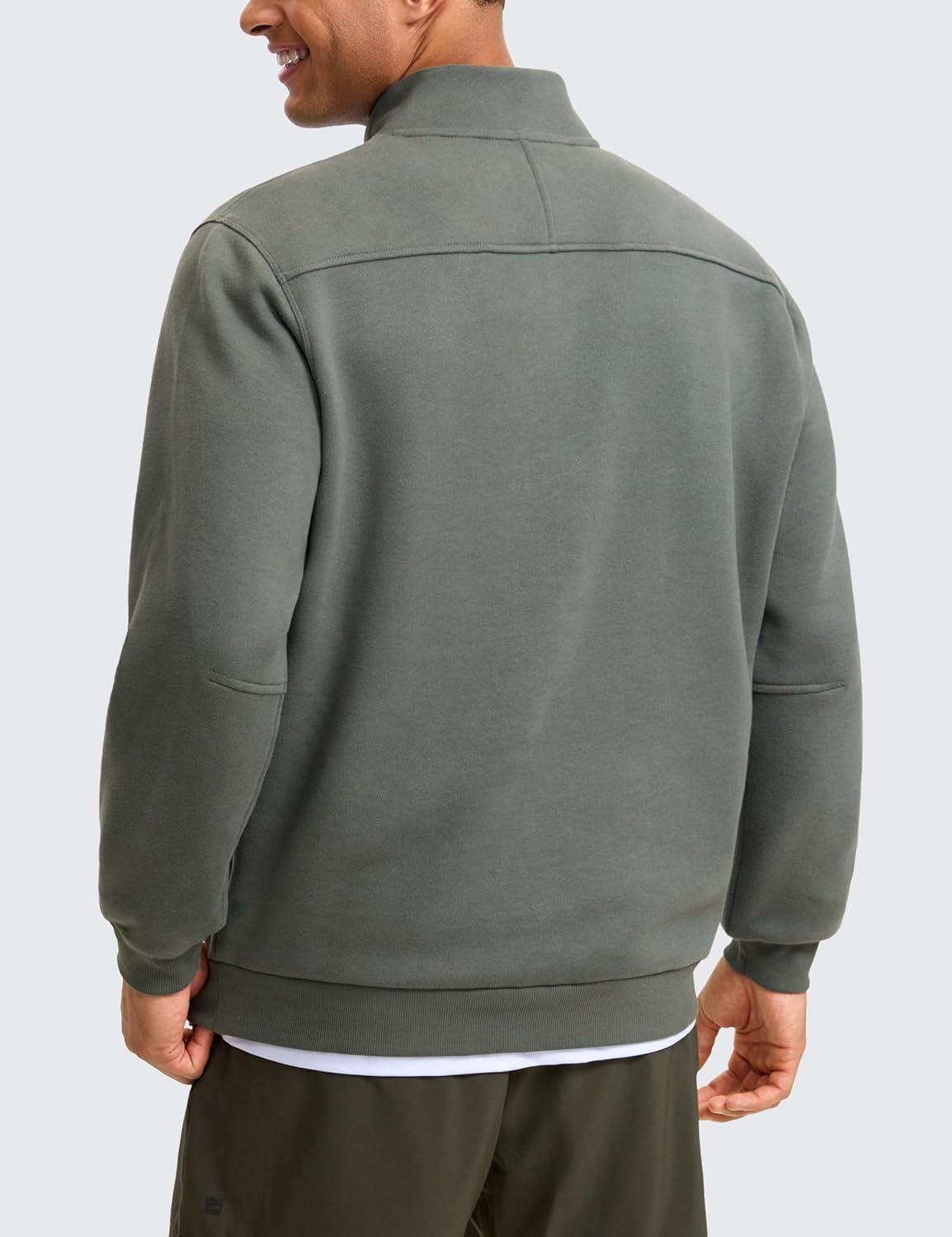 imageCRZ YOGA Cotton Fleece Lined Half Zip Sweatshirts for Men Mock Neck Pullover Sweat Shirts Casual Workout Daily SweatersGrey Sage