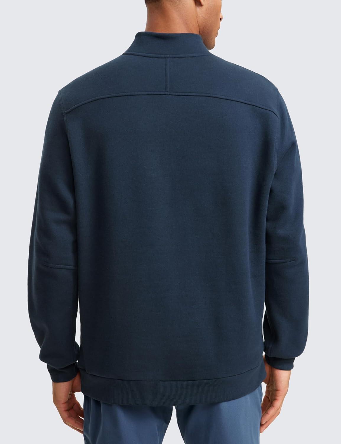imageCRZ YOGA Cotton Fleece Lined Half Zip Sweatshirts for Men Mock Neck Pullover Sweat Shirts Casual Workout Daily SweatersInk Blue