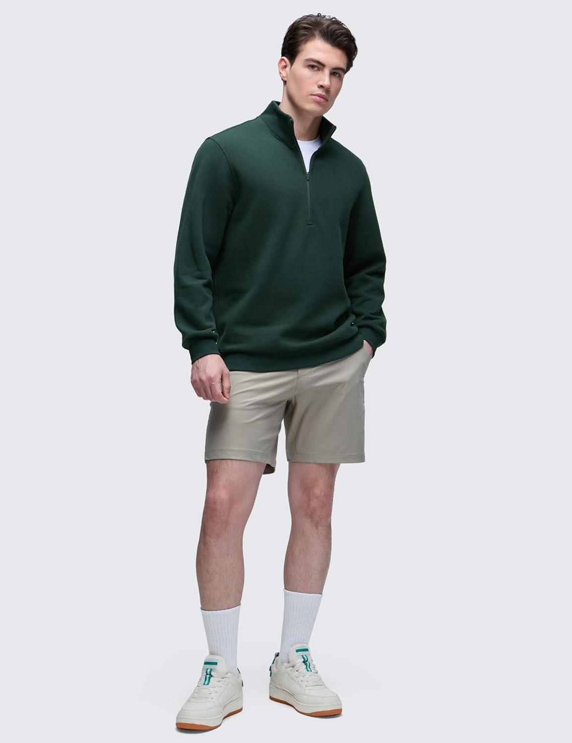 imageCRZ YOGA Cotton Fleece Lined Half Zip Sweatshirts for Men Mock Neck Pullover Sweat Shirts Casual Workout Daily SweatersLegend Green