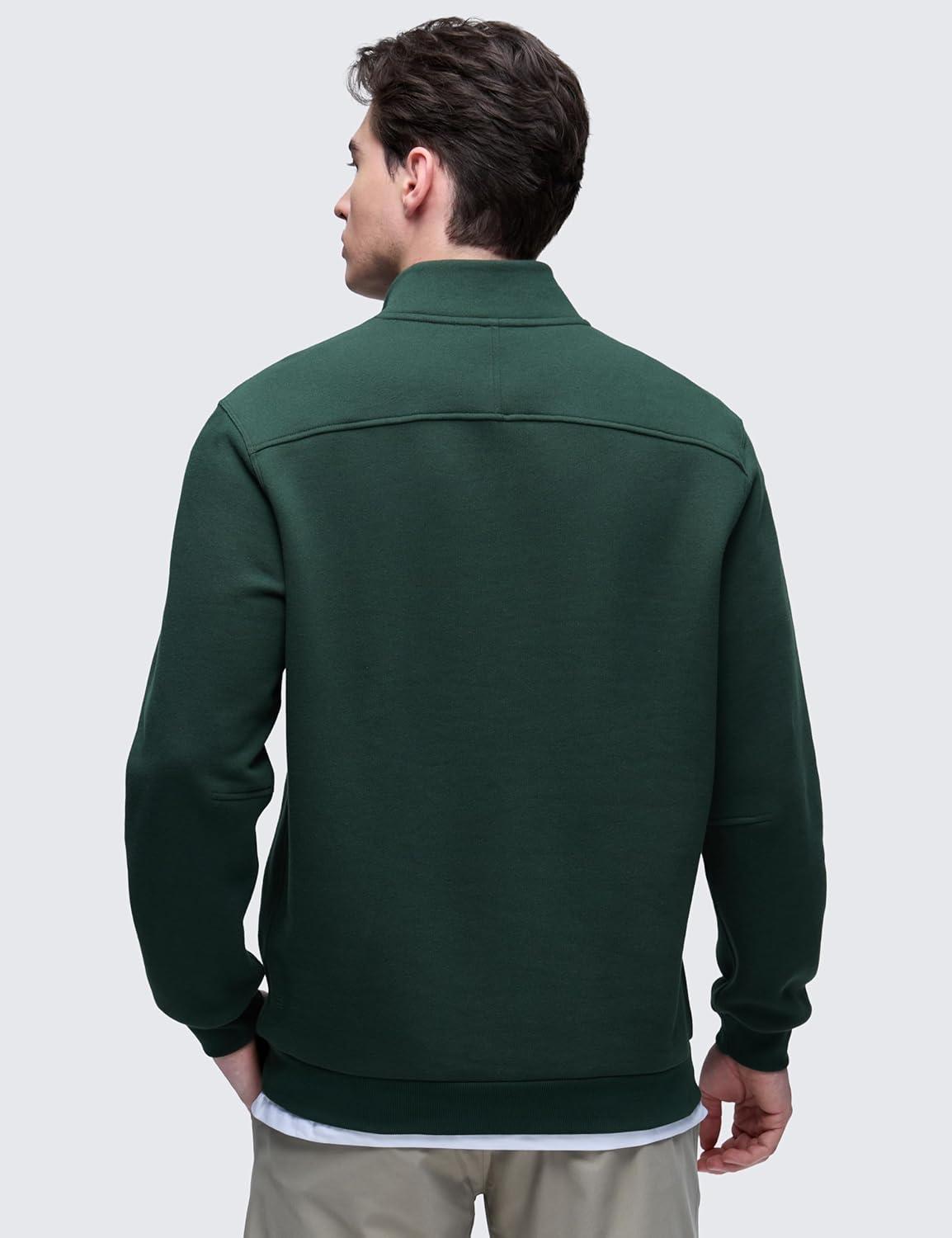 imageCRZ YOGA Cotton Fleece Lined Half Zip Sweatshirts for Men Mock Neck Pullover Sweat Shirts Casual Workout Daily SweatersLegend Green