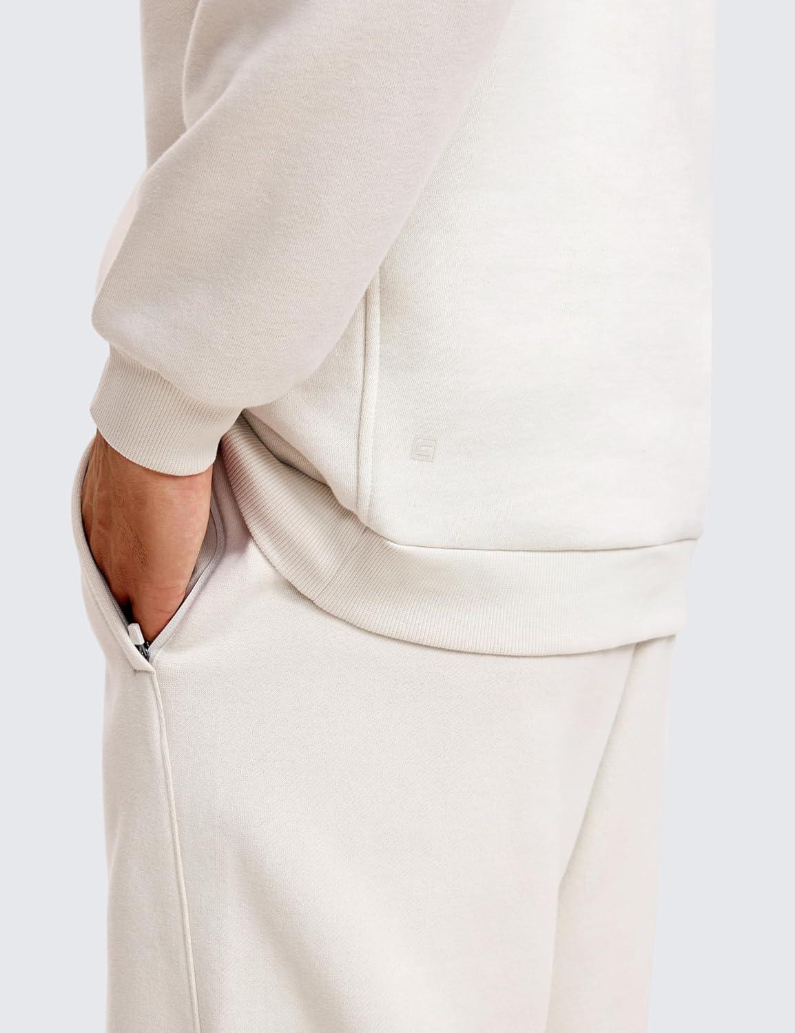 imageCRZ YOGA Cotton Fleece Lined Half Zip Sweatshirts for Men Mock Neck Pullover Sweat Shirts Casual Workout Daily SweatersMilky White Bone