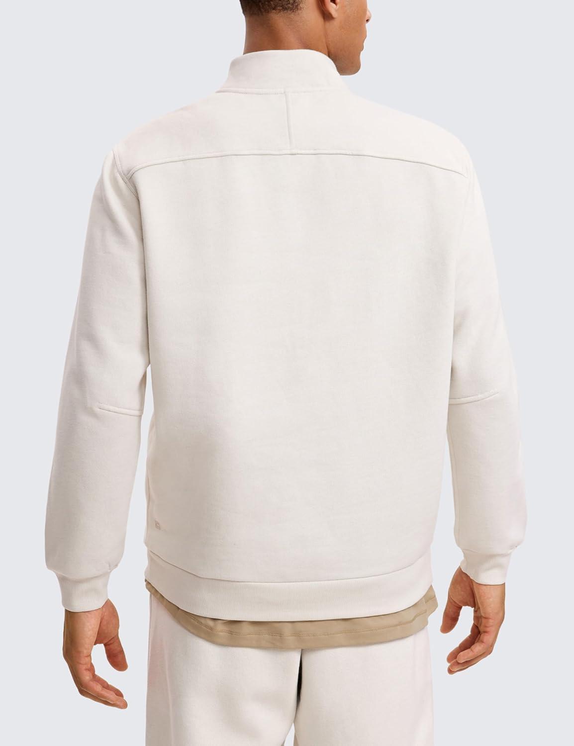 imageCRZ YOGA Cotton Fleece Lined Half Zip Sweatshirts for Men Mock Neck Pullover Sweat Shirts Casual Workout Daily SweatersMilky White Bone