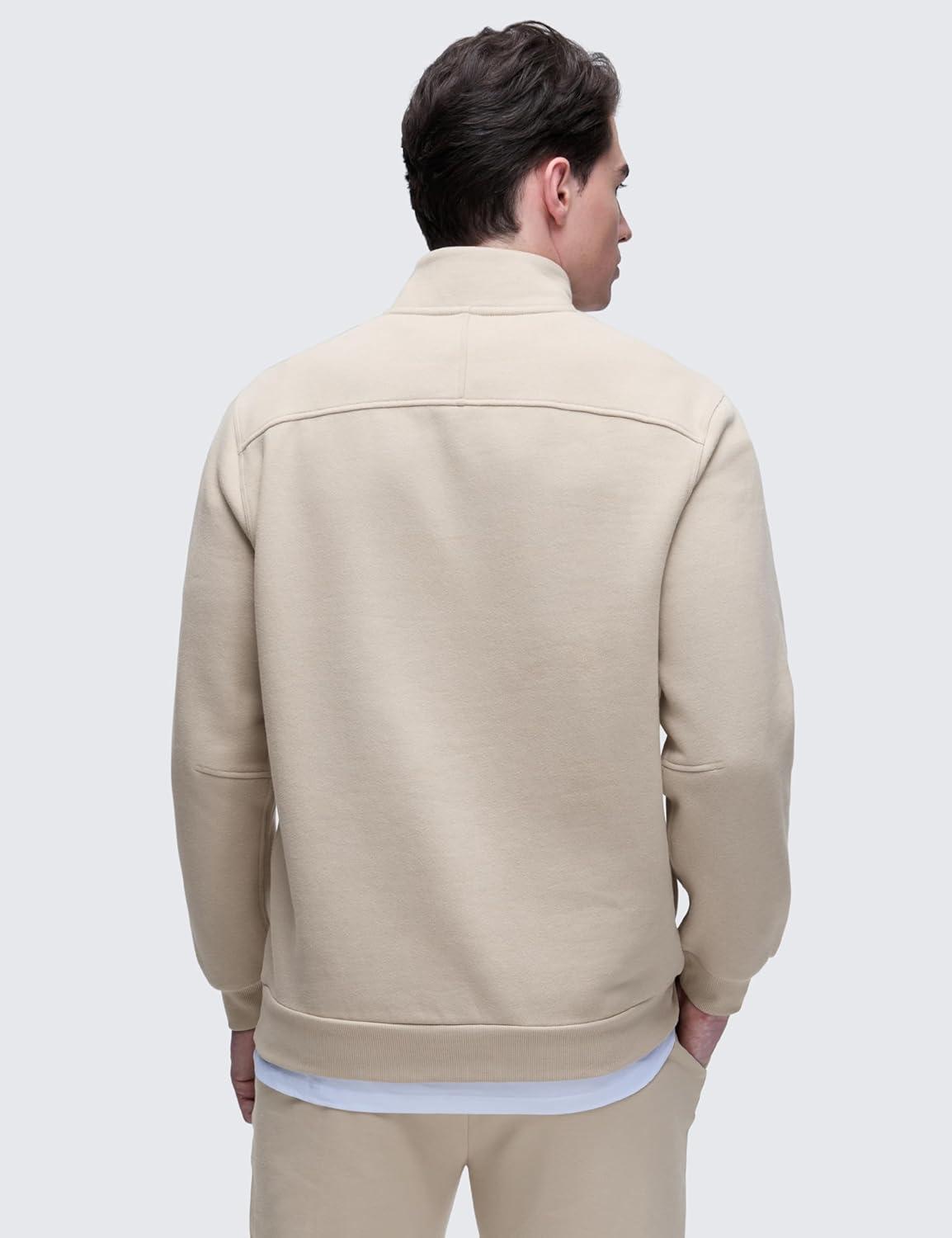 imageCRZ YOGA Cotton Fleece Lined Half Zip Sweatshirts for Men Mock Neck Pullover Sweat Shirts Casual Workout Daily SweatersMojave Tan