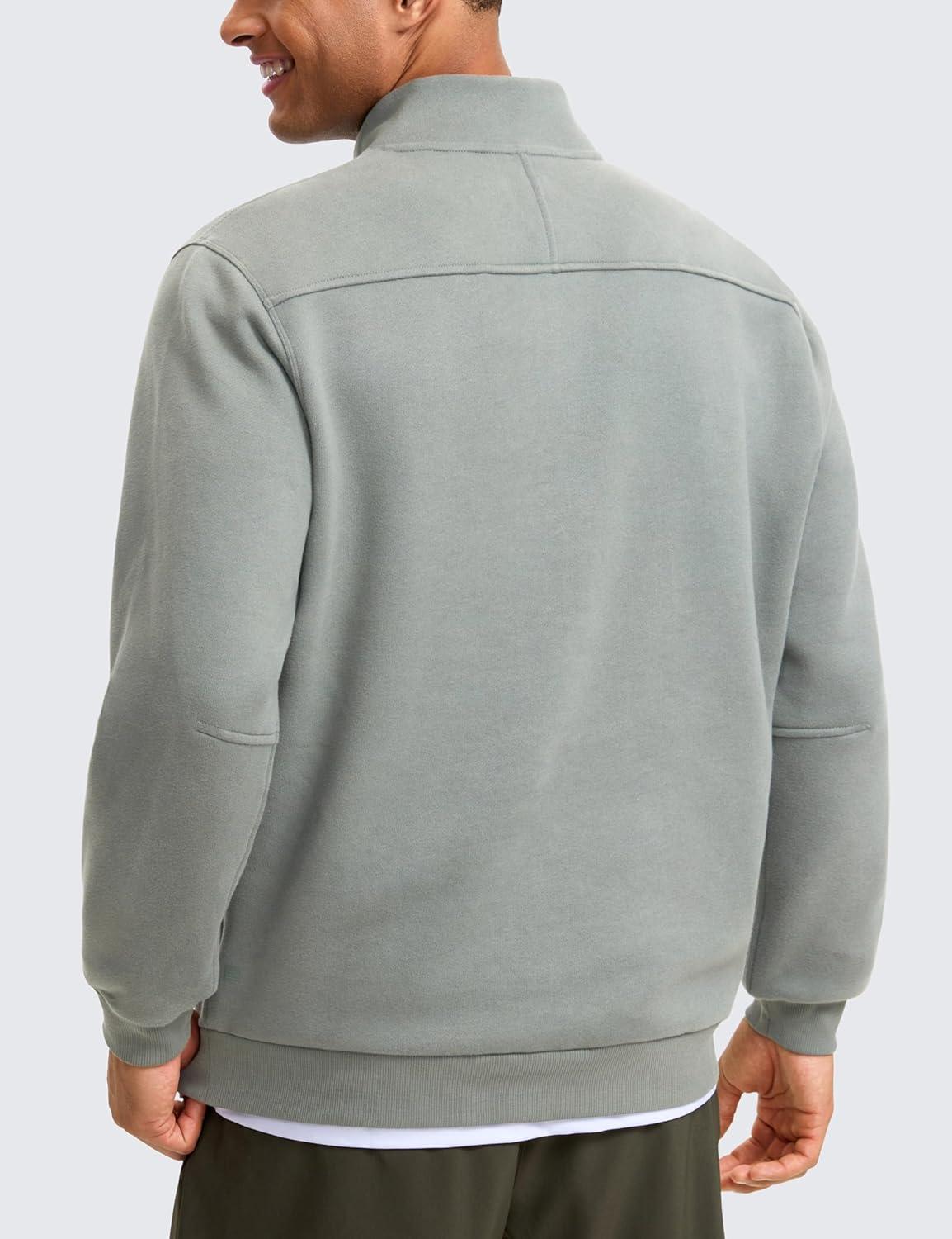 imageCRZ YOGA Cotton Fleece Lined Half Zip Sweatshirts for Men Mock Neck Pullover Sweat Shirts Casual Workout Daily SweatersSterling