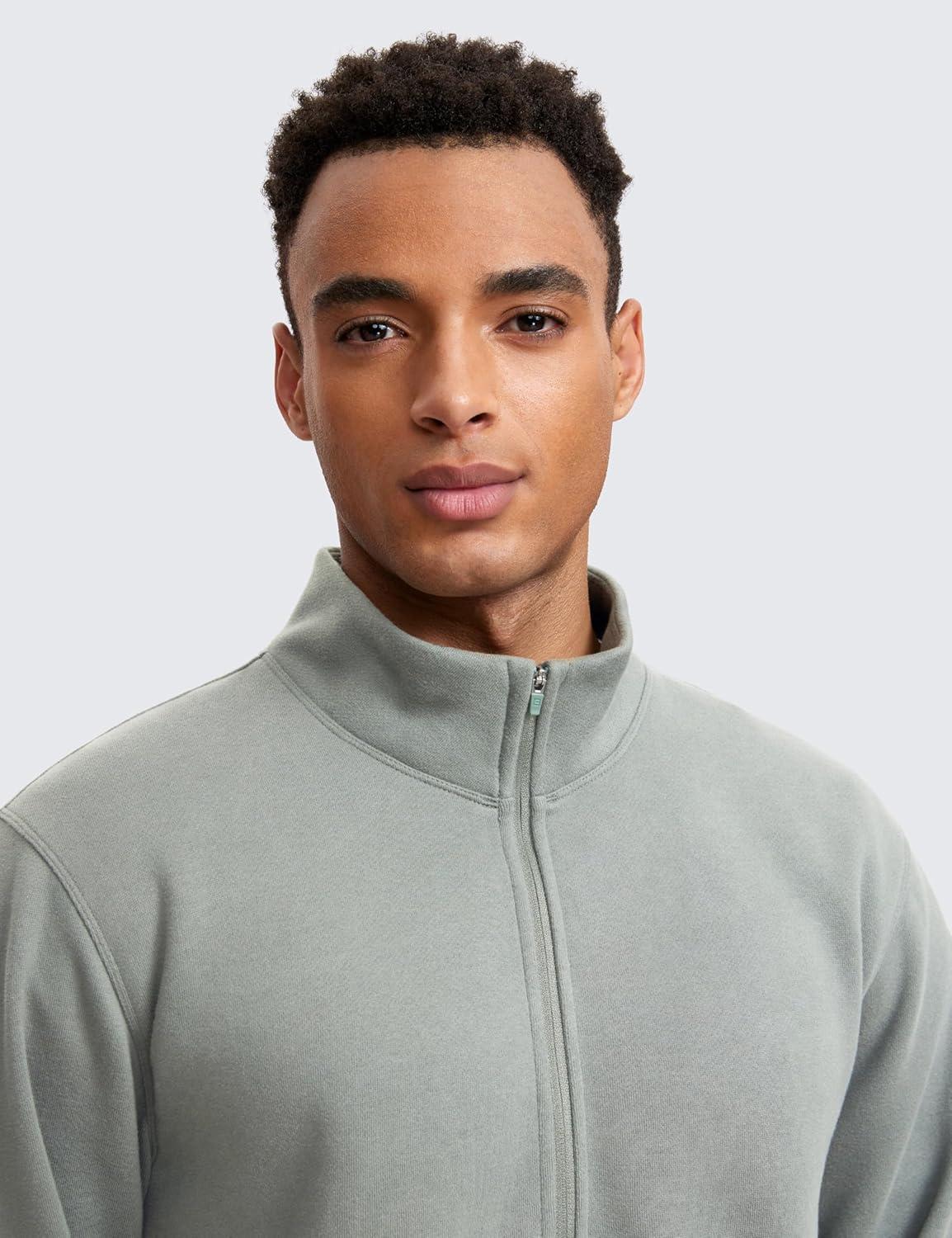 imageCRZ YOGA Cotton Fleece Lined Half Zip Sweatshirts for Men Mock Neck Pullover Sweat Shirts Casual Workout Daily SweatersSterling