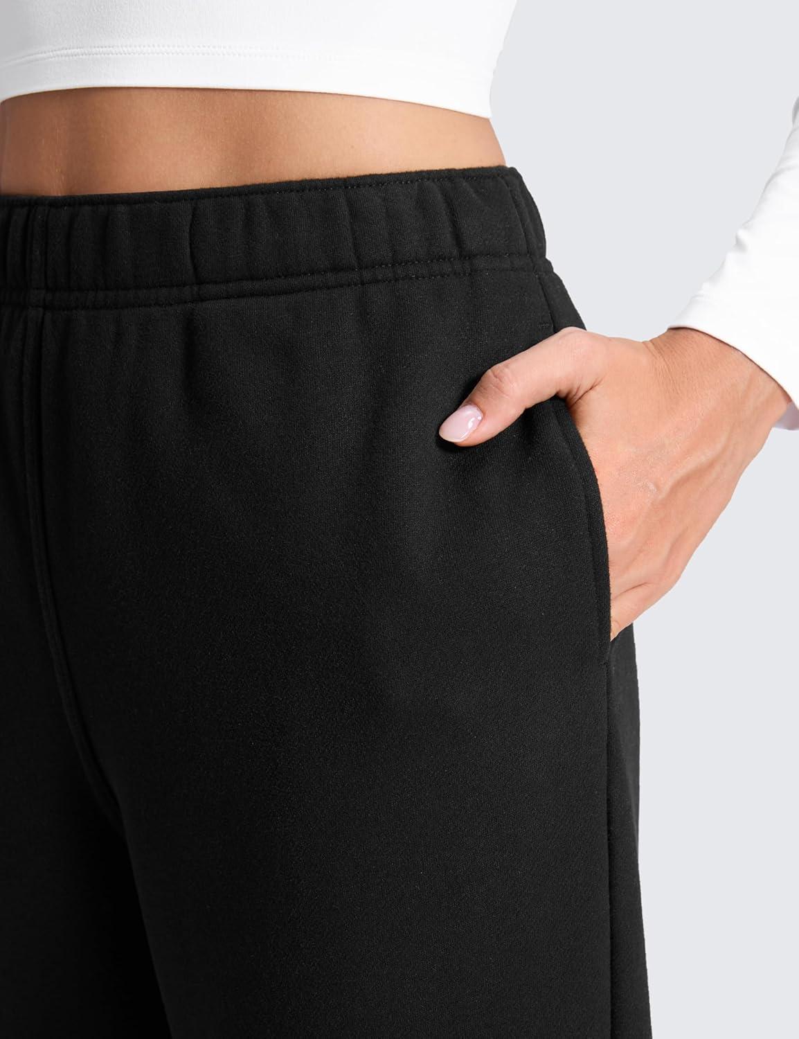 imageCRZ YOGA Cotton Fleece Lined Jogger Sweatpants Women 28quot Casual Lounge Travel Pants with Pockets Winter WarmBlack