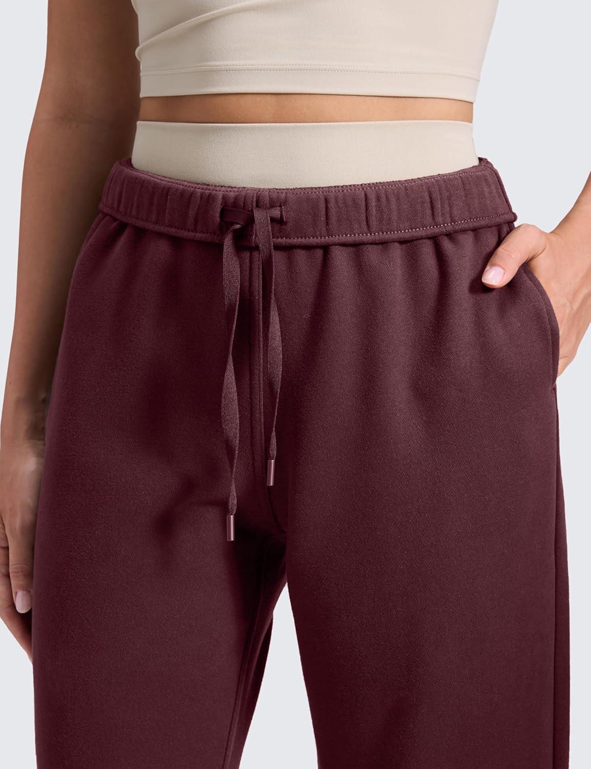 imageCRZ YOGA Cotton Fleece Lined Jogger Sweatpants Women 28quot Casual Lounge Travel Pants with Pockets Winter WarmDark Red
