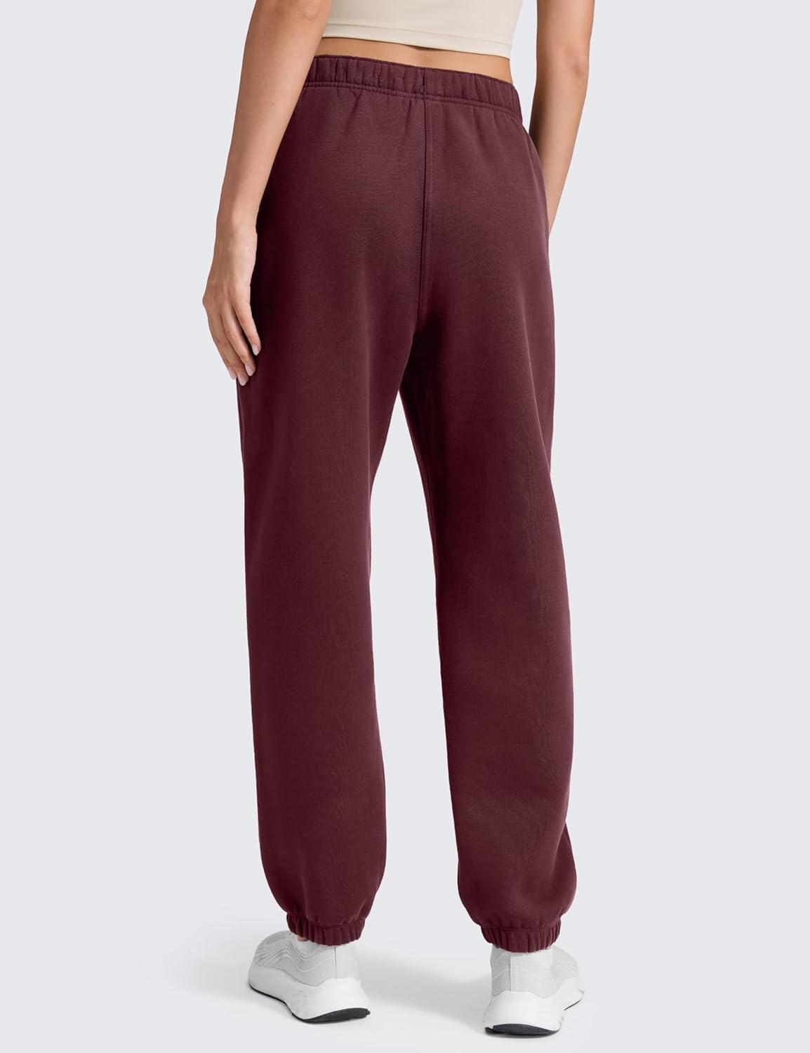 imageCRZ YOGA Cotton Fleece Lined Jogger Sweatpants Women 28quot Casual Lounge Travel Pants with Pockets Winter WarmDark Red
