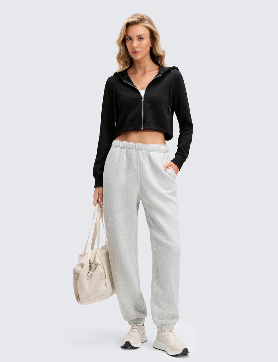 imageCRZ YOGA Cotton Fleece Lined Jogger Sweatpants Women 28quot Casual Lounge Travel Pants with Pockets Winter WarmDove Grey Heather