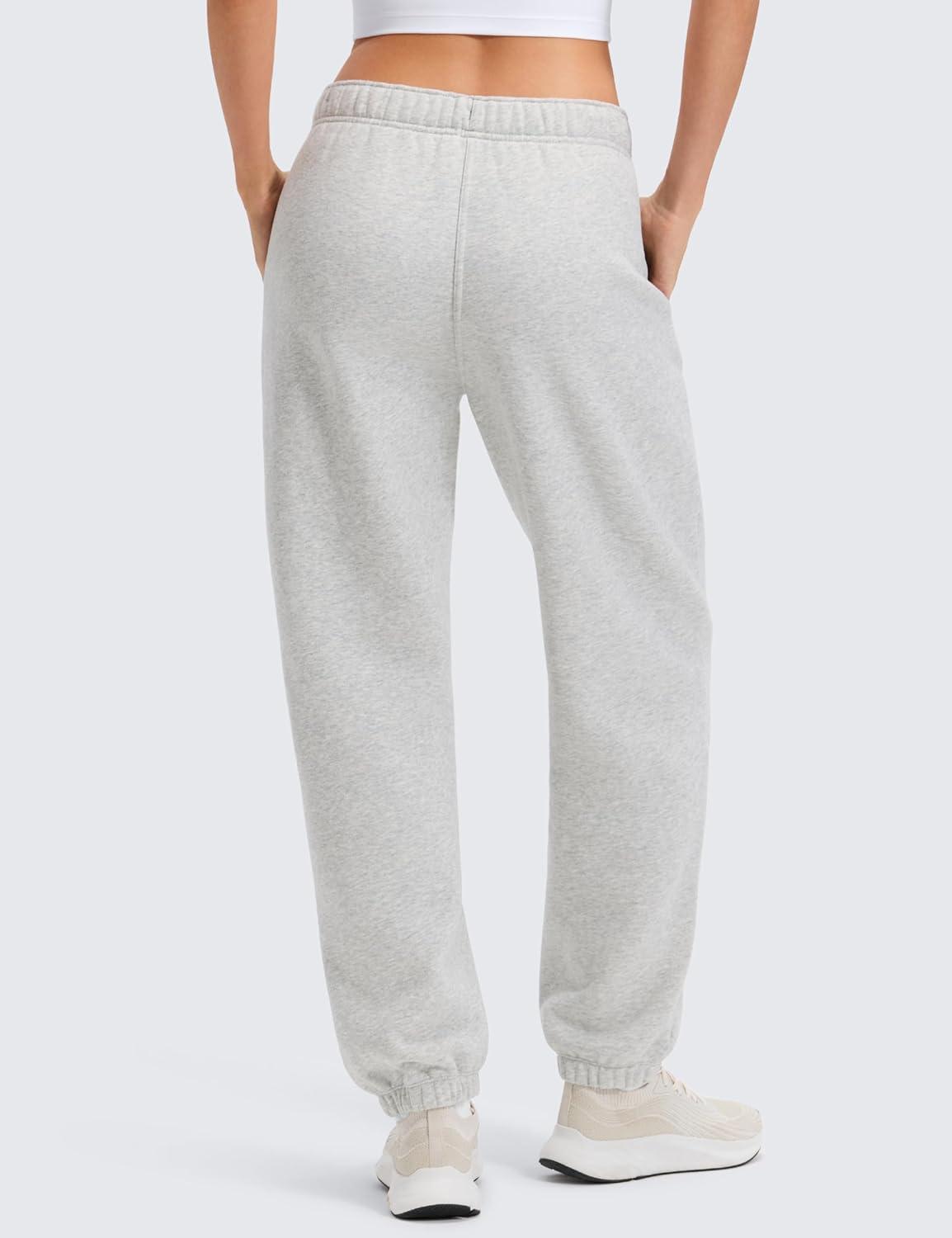 imageCRZ YOGA Cotton Fleece Lined Jogger Sweatpants Women 28quot Casual Lounge Travel Pants with Pockets Winter WarmDove Grey Heather