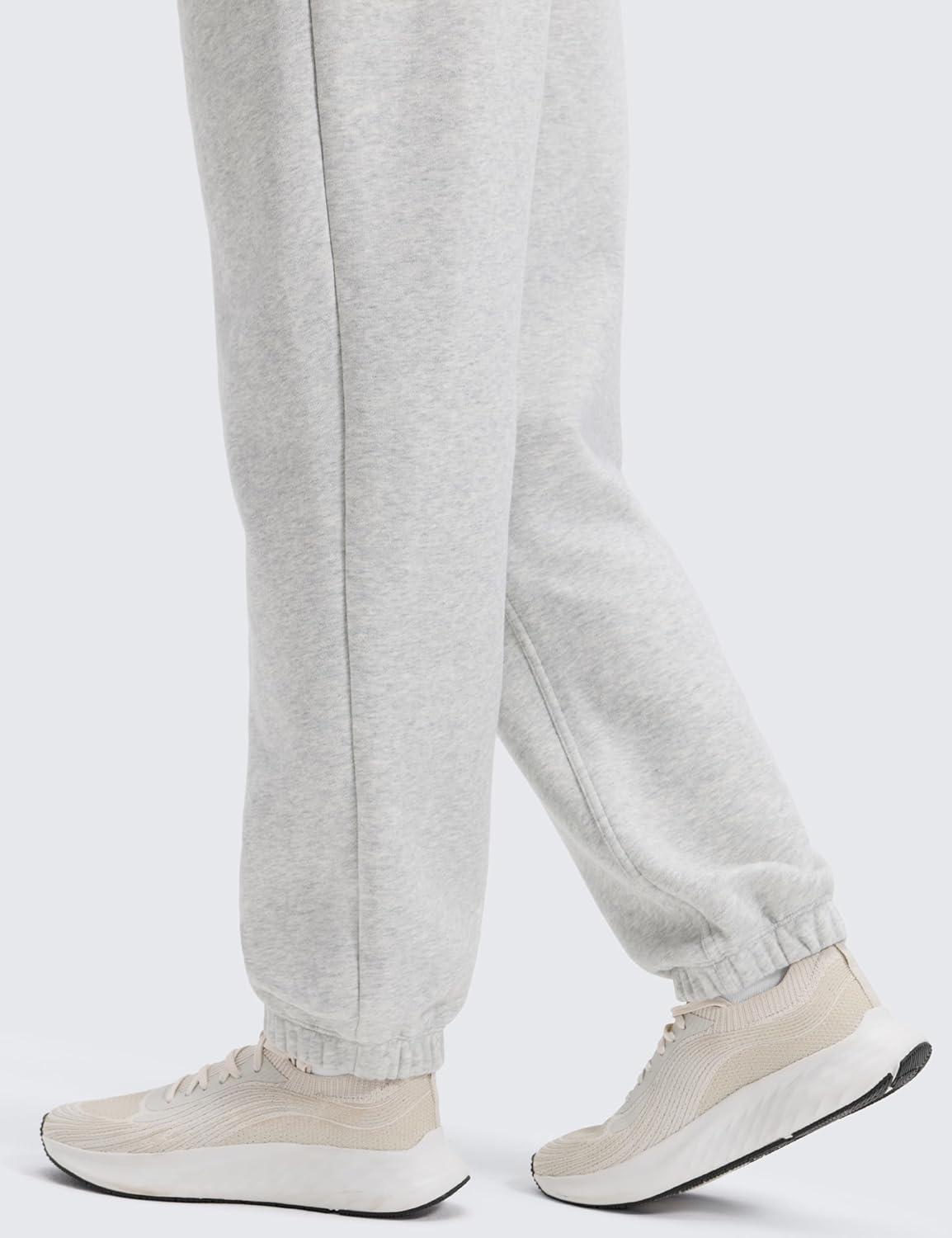 imageCRZ YOGA Cotton Fleece Lined Jogger Sweatpants Women 28quot Casual Lounge Travel Pants with Pockets Winter WarmDove Grey Heather