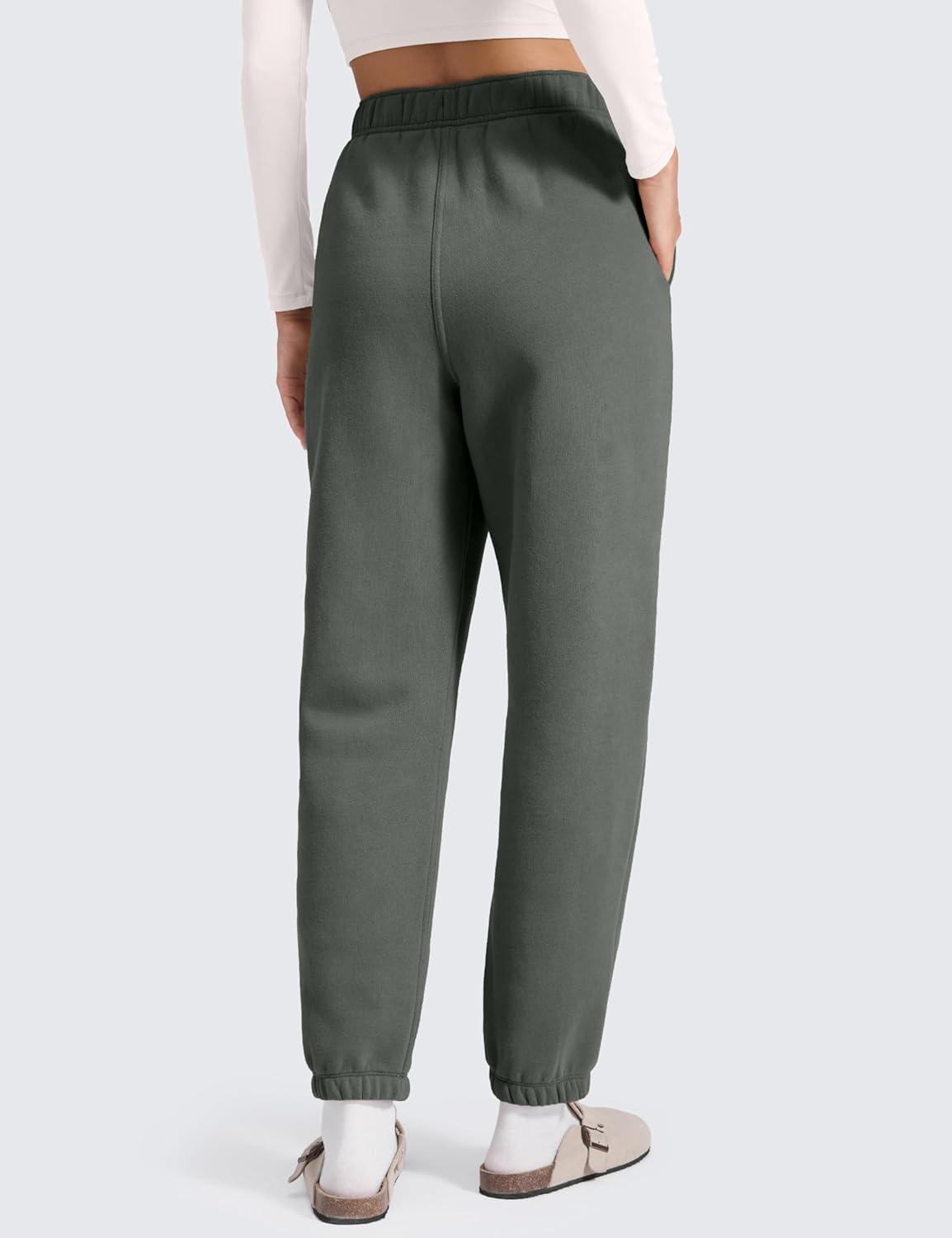 imageCRZ YOGA Cotton Fleece Lined Jogger Sweatpants Women 28quot Casual Lounge Travel Pants with Pockets Winter WarmGrey Sage