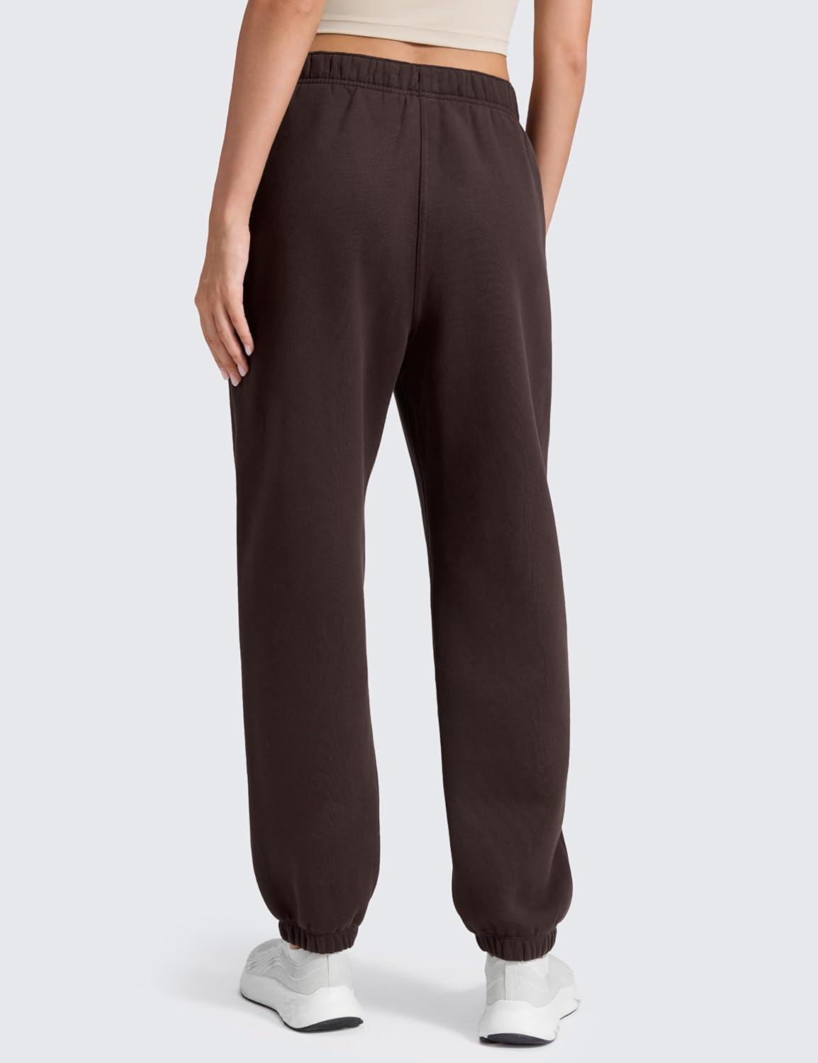 imageCRZ YOGA Cotton Fleece Lined Jogger Sweatpants Women 28quot Casual Lounge Travel Pants with Pockets Winter WarmHot Fudge Brown