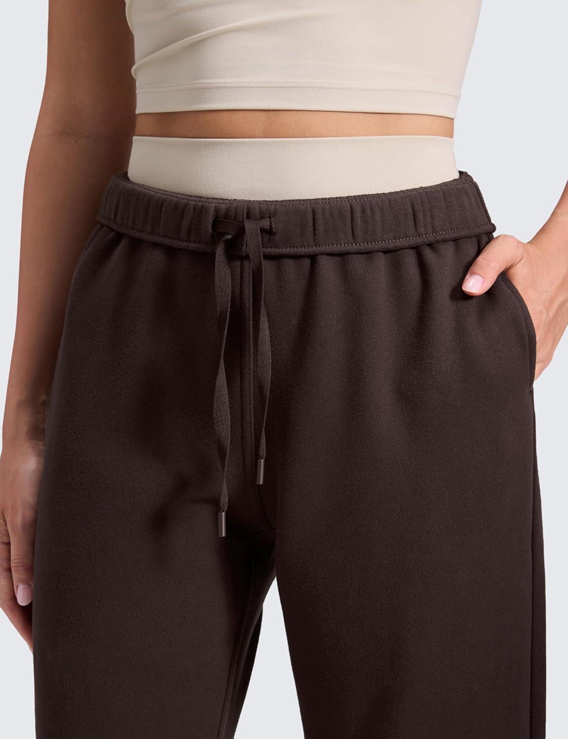 imageCRZ YOGA Cotton Fleece Lined Jogger Sweatpants Women 28quot Casual Lounge Travel Pants with Pockets Winter WarmHot Fudge Brown