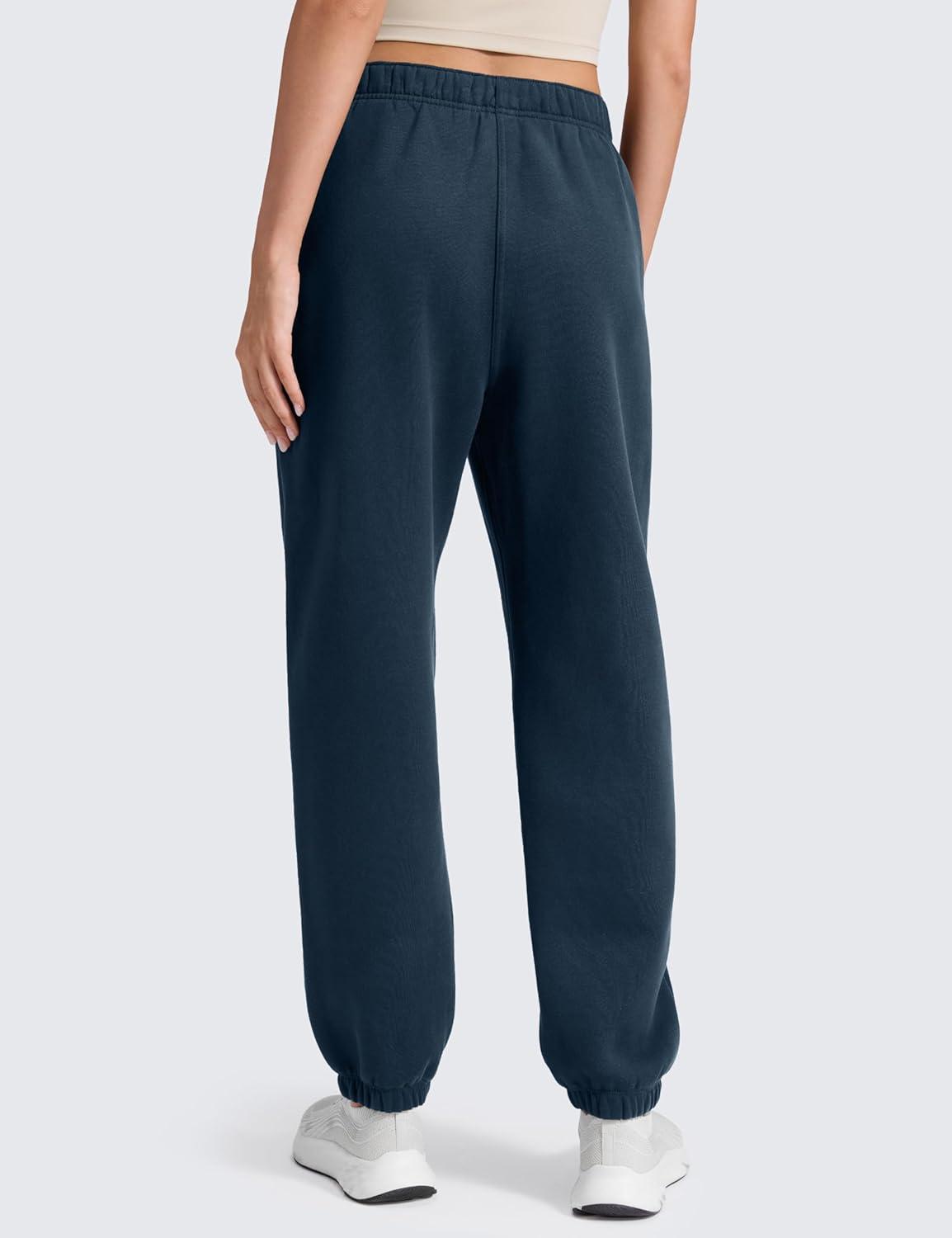 imageCRZ YOGA Cotton Fleece Lined Jogger Sweatpants Women 28quot Casual Lounge Travel Pants with Pockets Winter WarmInk Blue
