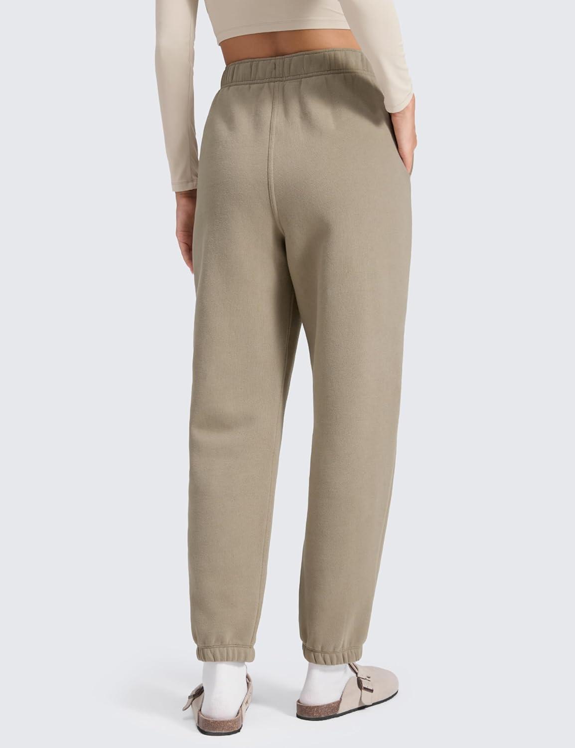 imageCRZ YOGA Cotton Fleece Lined Jogger Sweatpants Women 28quot Casual Lounge Travel Pants with Pockets Winter WarmOak