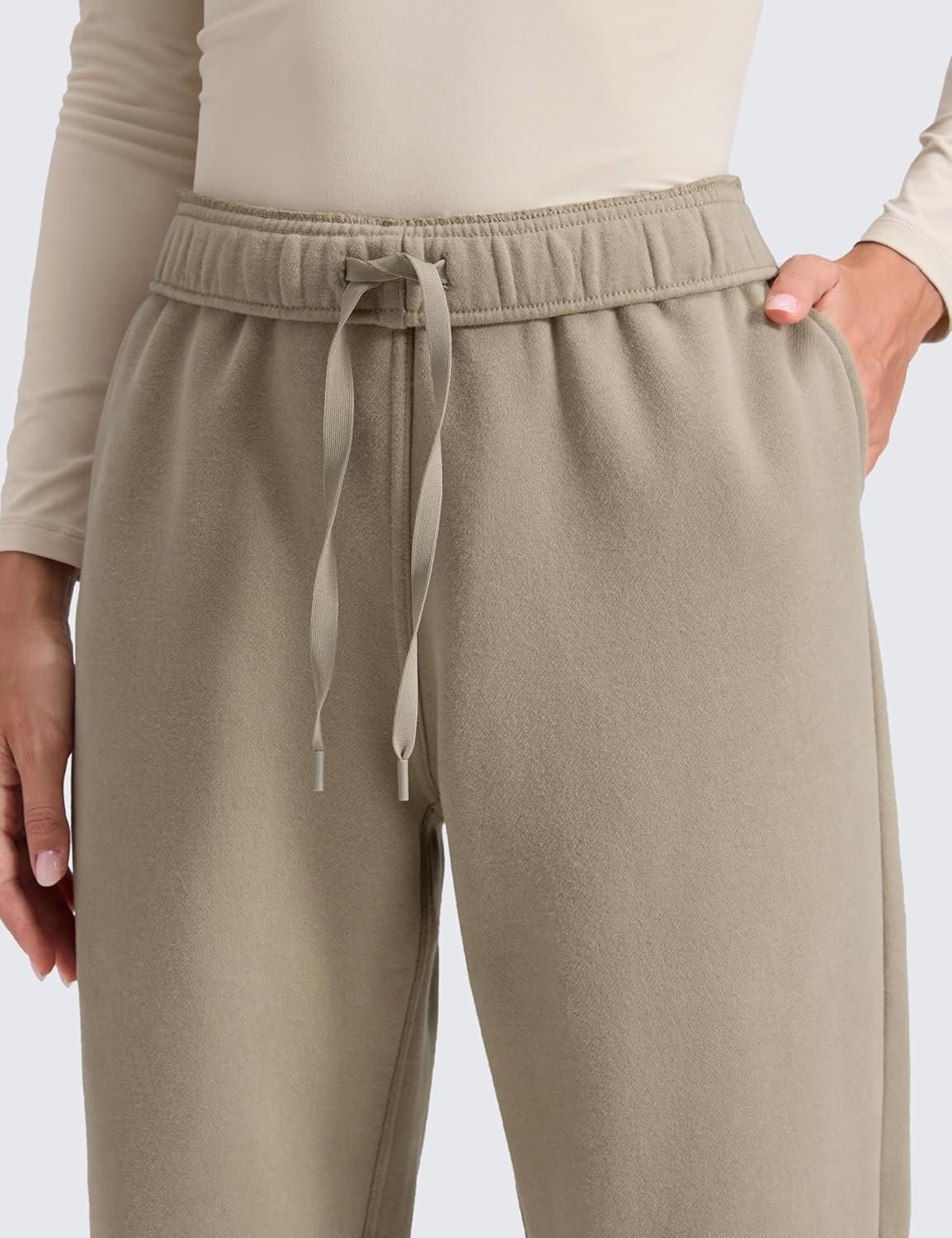 imageCRZ YOGA Cotton Fleece Lined Jogger Sweatpants Women 28quot Casual Lounge Travel Pants with Pockets Winter WarmOak