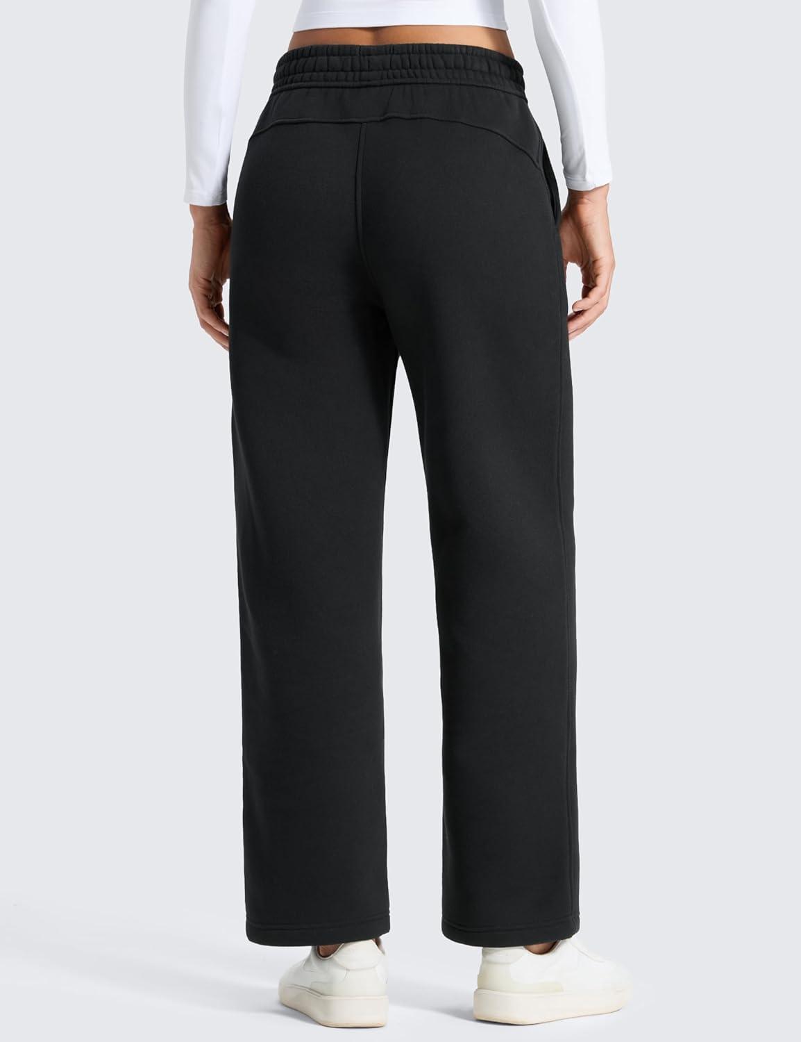 imageCRZ YOGA Cotton Fleece Lined Sweatpants Women 28quot30quot32quot Straight Leg Casual Lounge Pants with Pockets Winter WarmBlack
