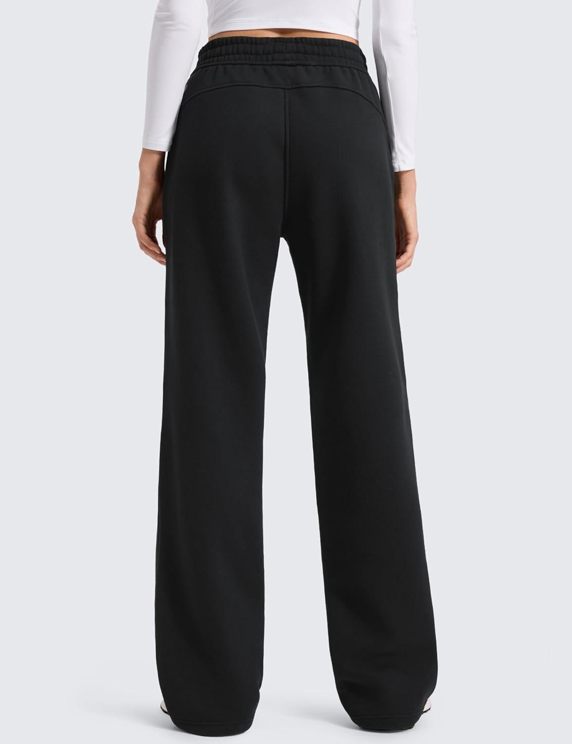 imageCRZ YOGA Cotton Fleece Lined Sweatpants Women 28quot30quot32quot Straight Leg Casual Lounge Pants with Pockets Winter WarmBlack