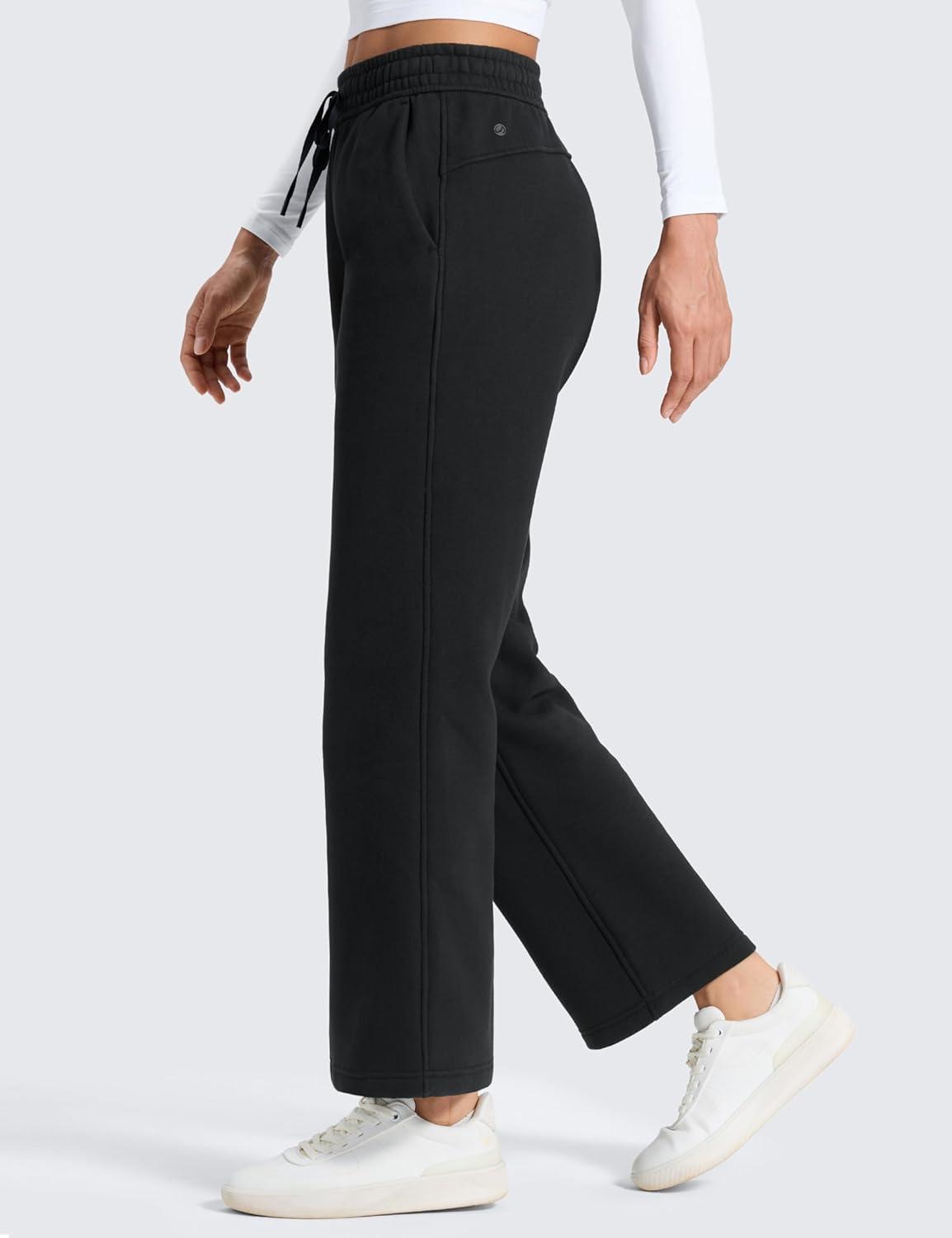 imageCRZ YOGA Cotton Fleece Lined Sweatpants Women 28quot30quot32quot Straight Leg Casual Lounge Pants with Pockets Winter WarmBlack