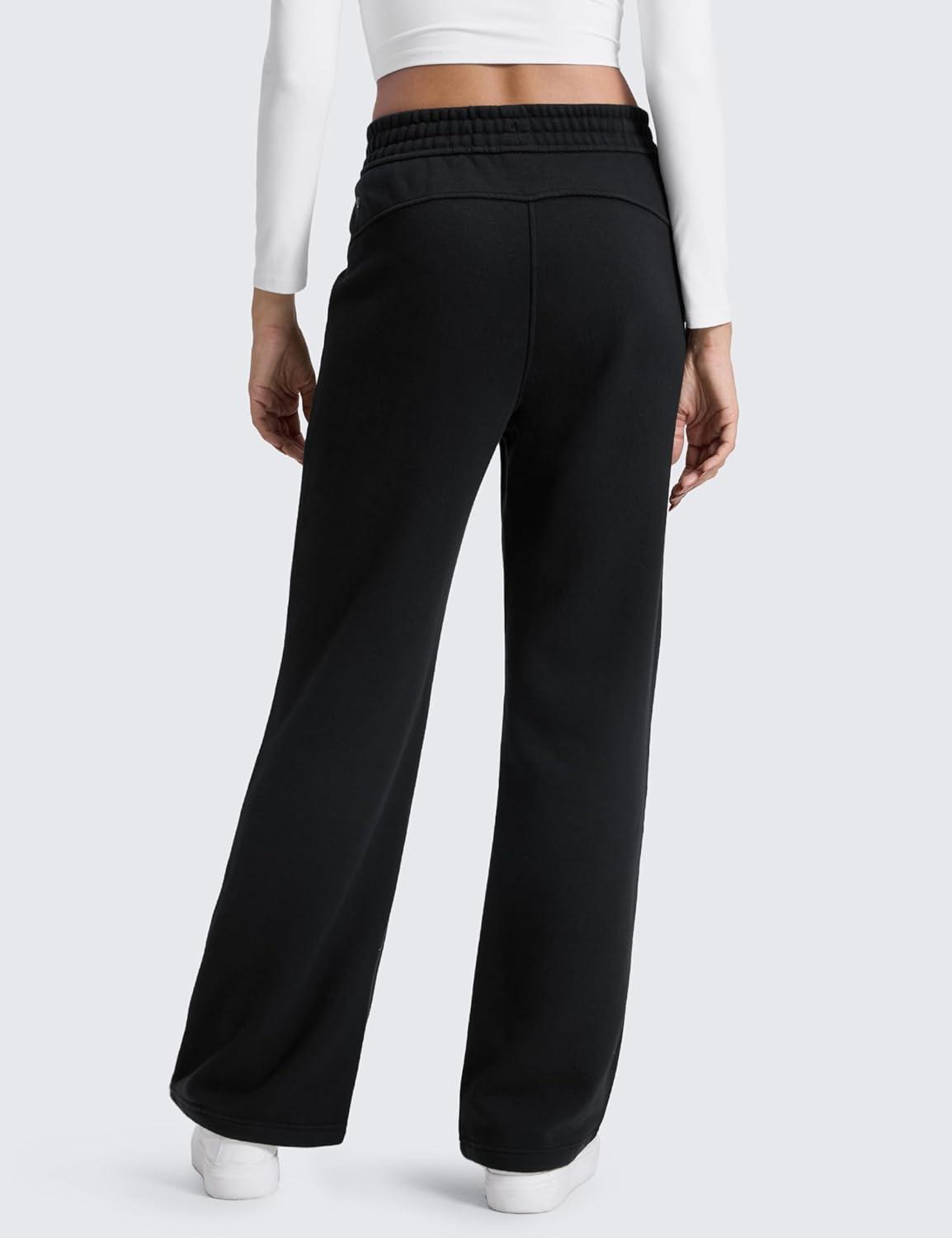 imageCRZ YOGA Cotton Fleece Lined Sweatpants Women 28quot30quot32quot Straight Leg Casual Lounge Pants with Pockets Winter WarmBlack