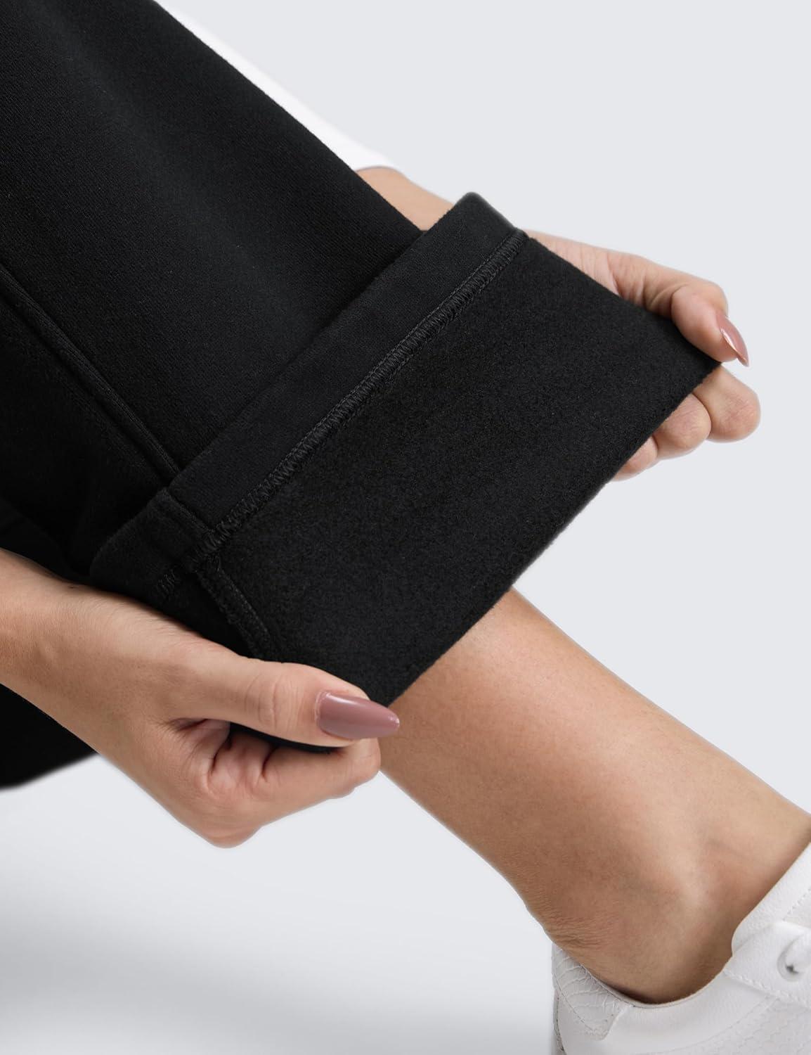 imageCRZ YOGA Cotton Fleece Lined Sweatpants Women 28quot30quot32quot Straight Leg Casual Lounge Pants with Pockets Winter WarmBlack